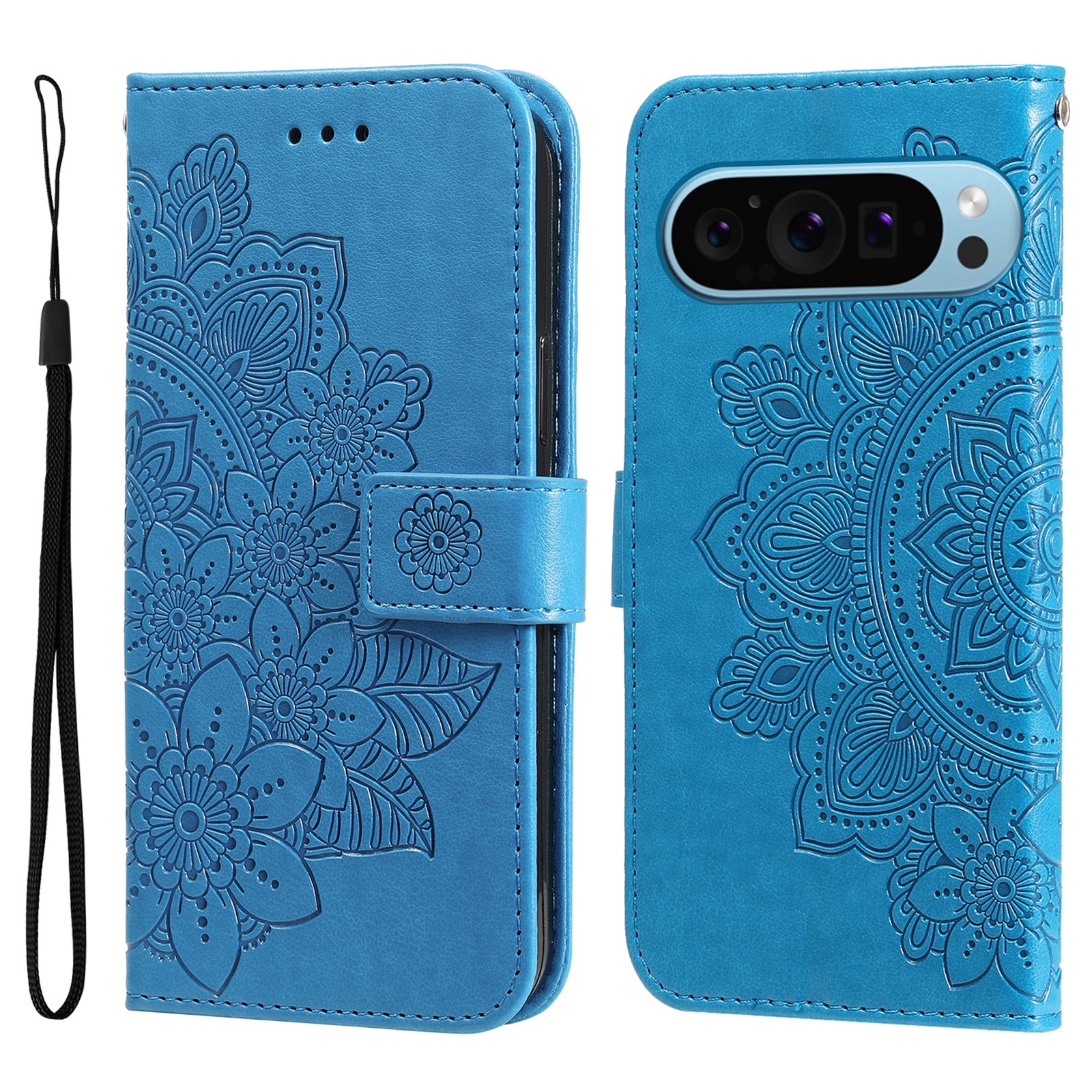 For Google Pixel 9 Cell Phone Cases Imprinted Flower Pattern Card Holder Cover