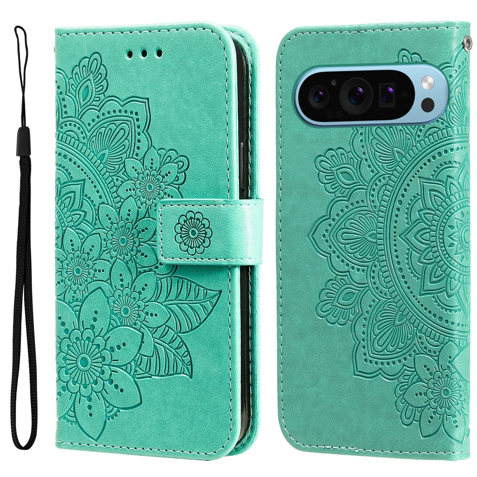 For Google Pixel 9 Cell Phone Cases Imprinted Flower Pattern Card Holder Cover