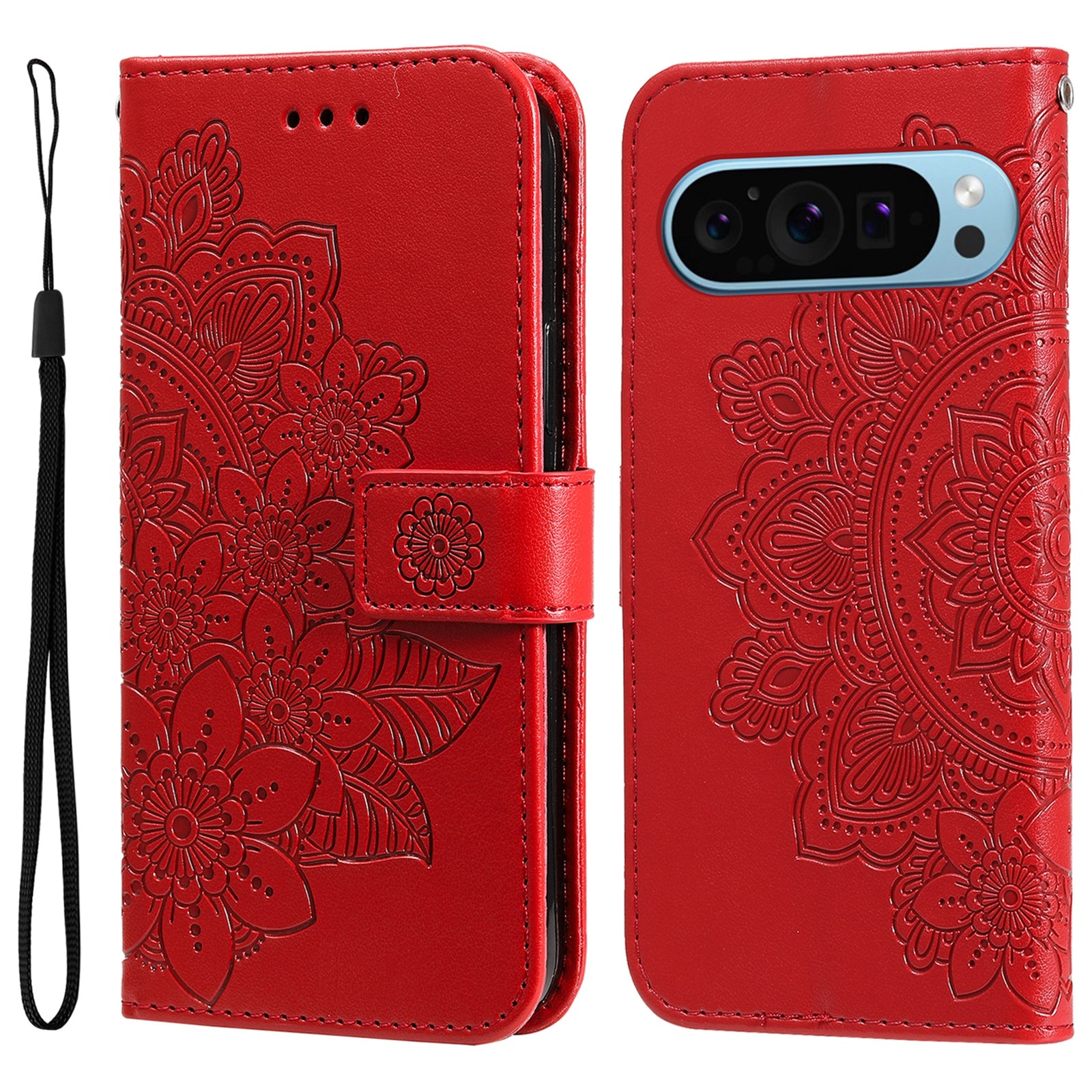 For Google Pixel 9 Cell Phone Cases Imprinted Flower Pattern Card Holder Cover