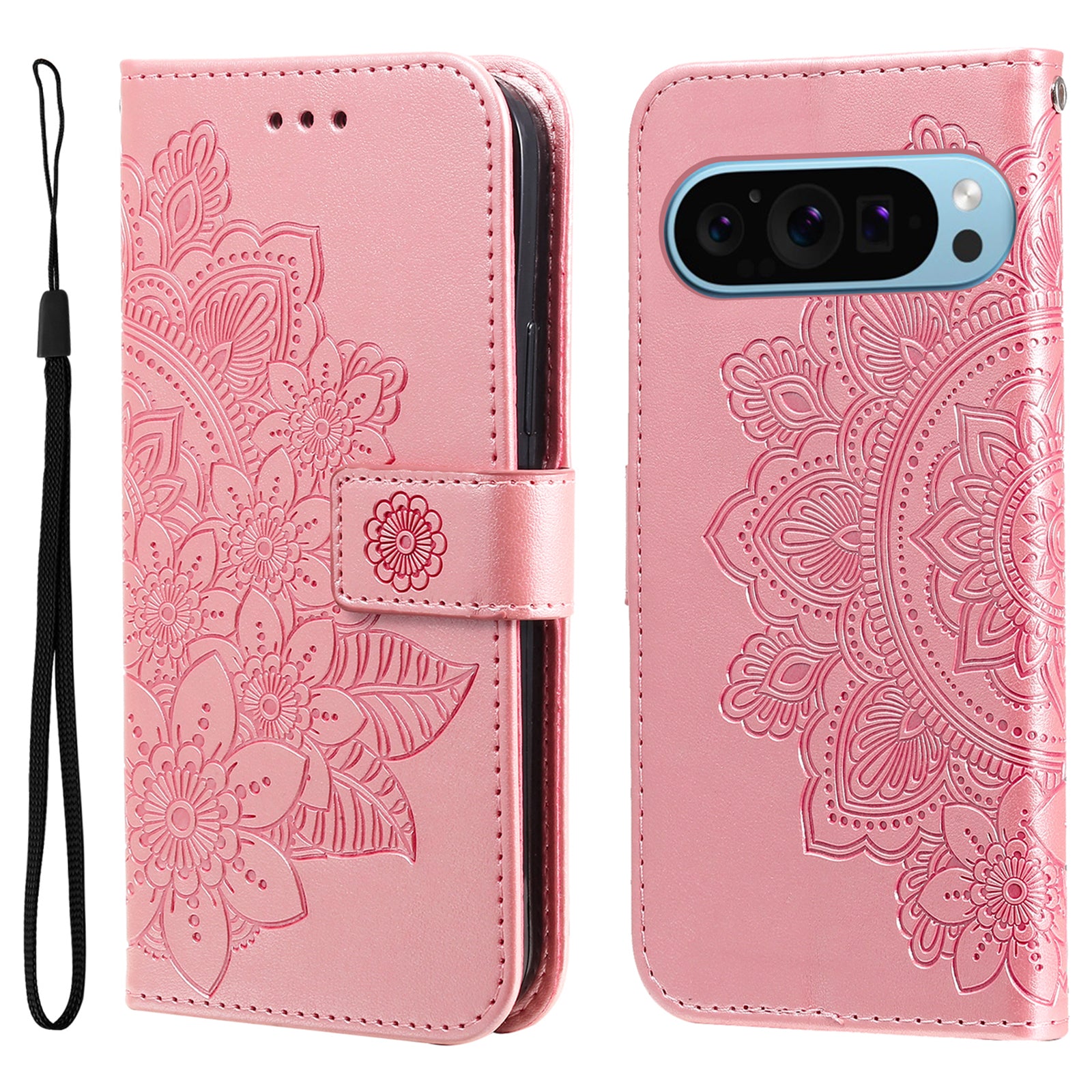 For Google Pixel 9 Cell Phone Cases Imprinted Flower Pattern Card Holder Cover