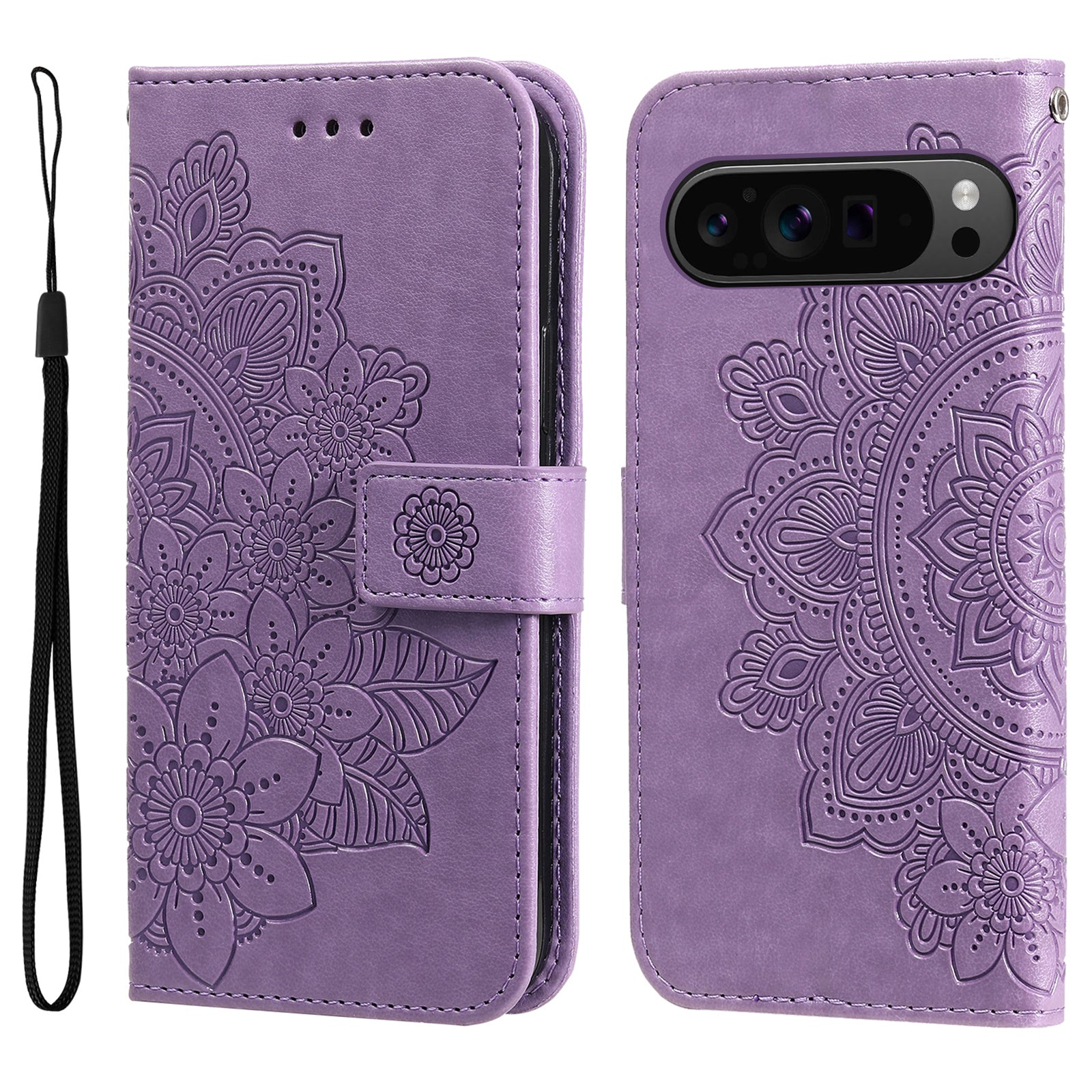 For Google Pixel 9 Pro Wallet Case Flower Pattern Folding Stand Leather Phone Cover