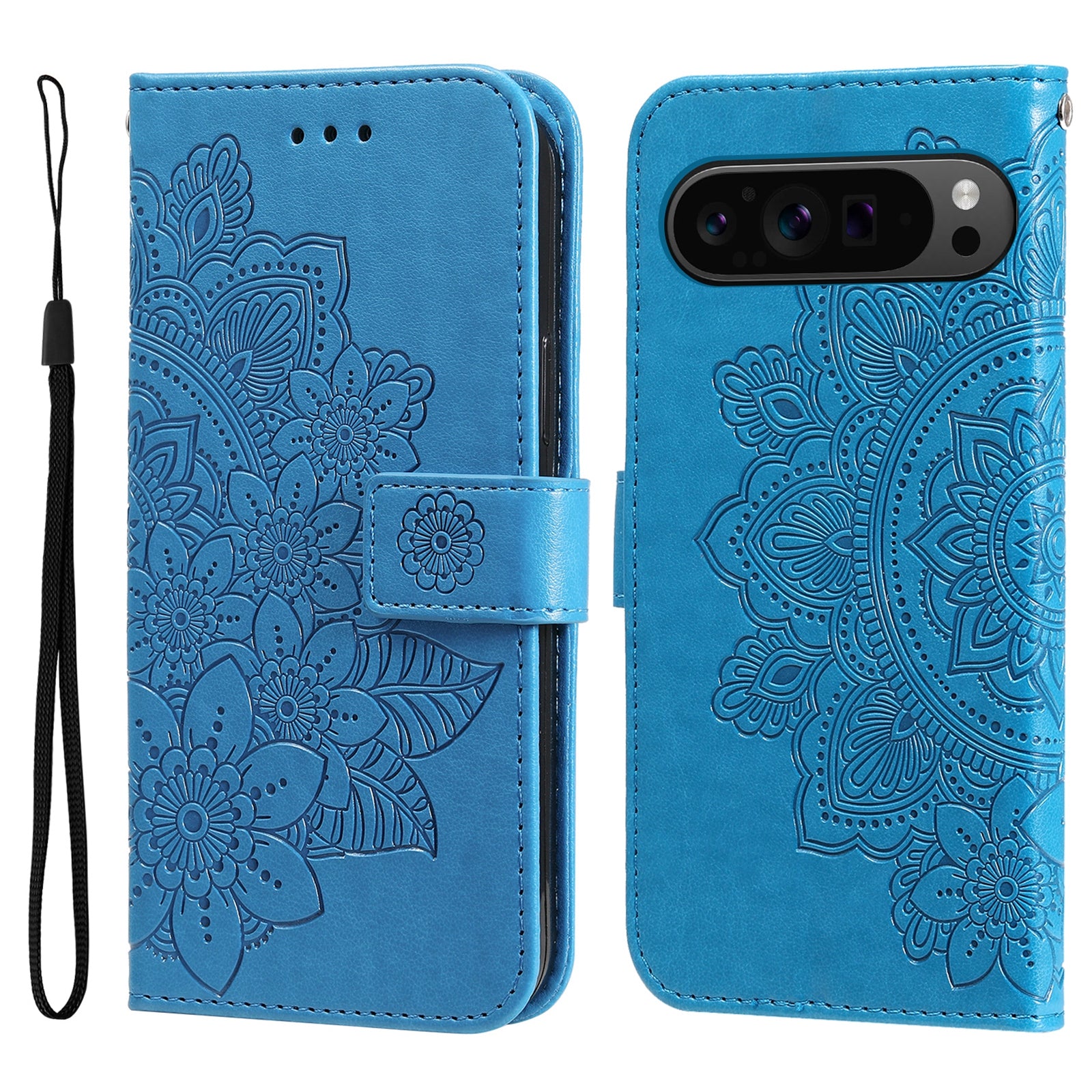 For Google Pixel 9 Pro Wallet Case Flower Pattern Folding Stand Leather Phone Cover