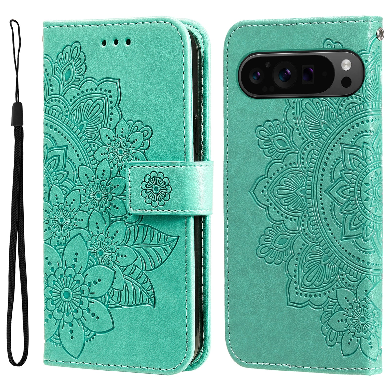 For Google Pixel 9 Pro Wallet Case Flower Pattern Folding Stand Leather Phone Cover
