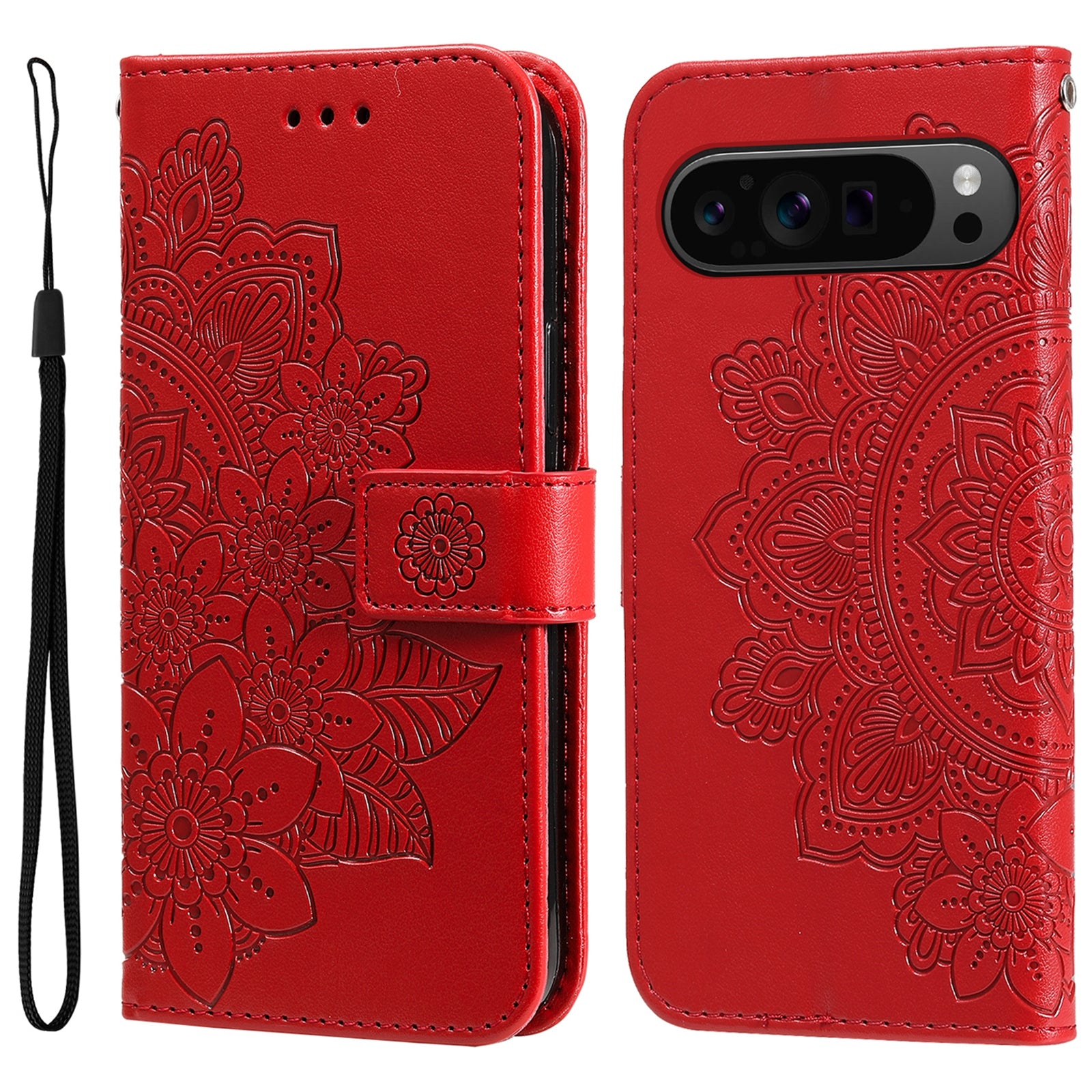For Google Pixel 9 Pro Wallet Case Flower Pattern Folding Stand Leather Phone Cover