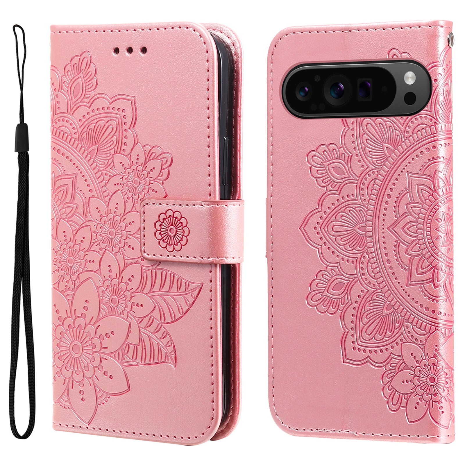 For Google Pixel 9 Pro Wallet Case Flower Pattern Folding Stand Leather Phone Cover