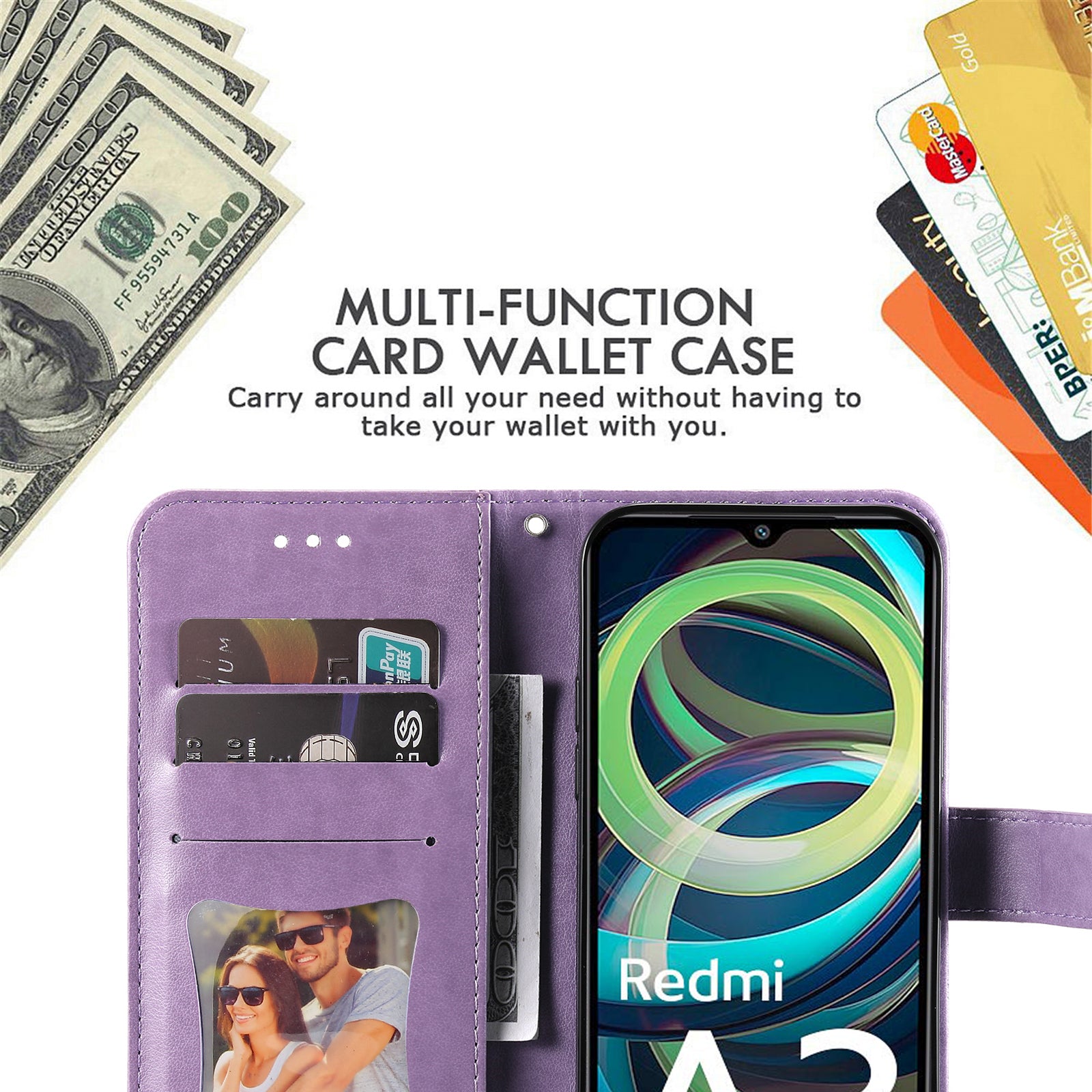 For Xiaomi Redmi A3 / Poco C61 4G Case PU Leather +TPU Phone Cover with Wallet Stand