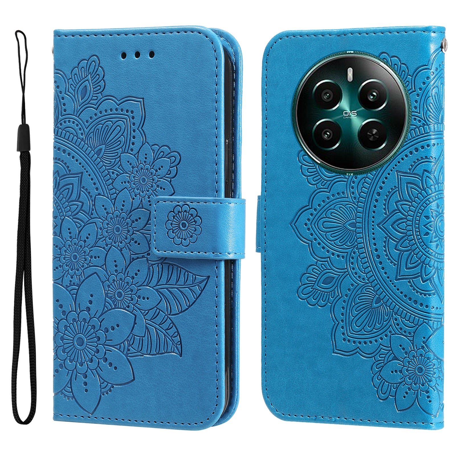 For Realme 12+ 5G Leather Case Wallet Phone Cover Imprinted Flower Pattern