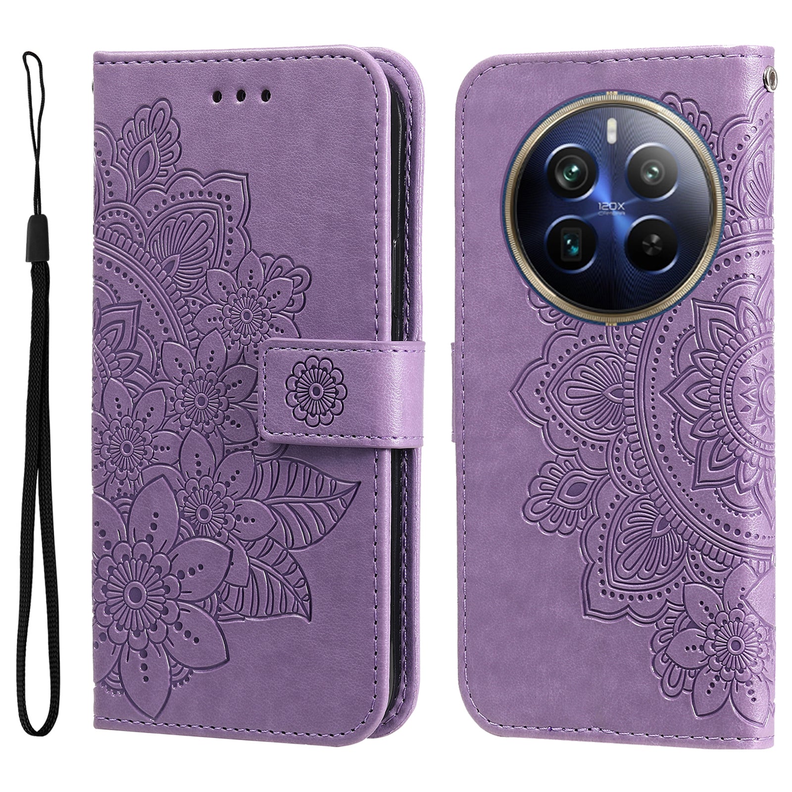 For Realme 12 Pro 5G / 12 Pro+ 5G Case Flower Imprinted PU Leather Flip Wallet Phone Cover
