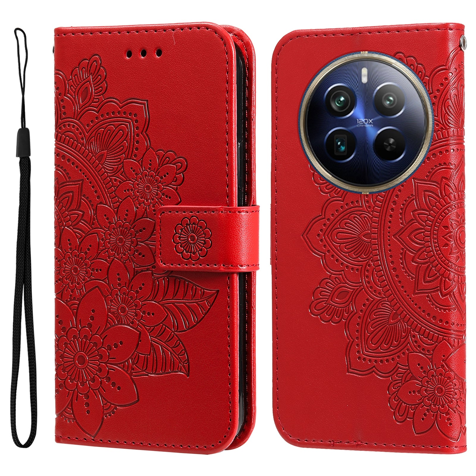 For Realme 12 Pro 5G / 12 Pro+ 5G Case Flower Imprinted PU Leather Flip Wallet Phone Cover