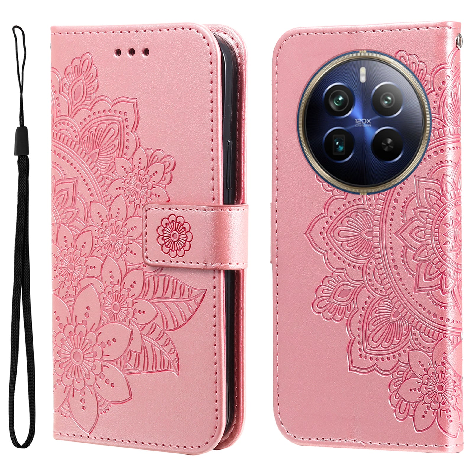 For Realme 12 Pro 5G / 12 Pro+ 5G Case Flower Imprinted PU Leather Flip Wallet Phone Cover