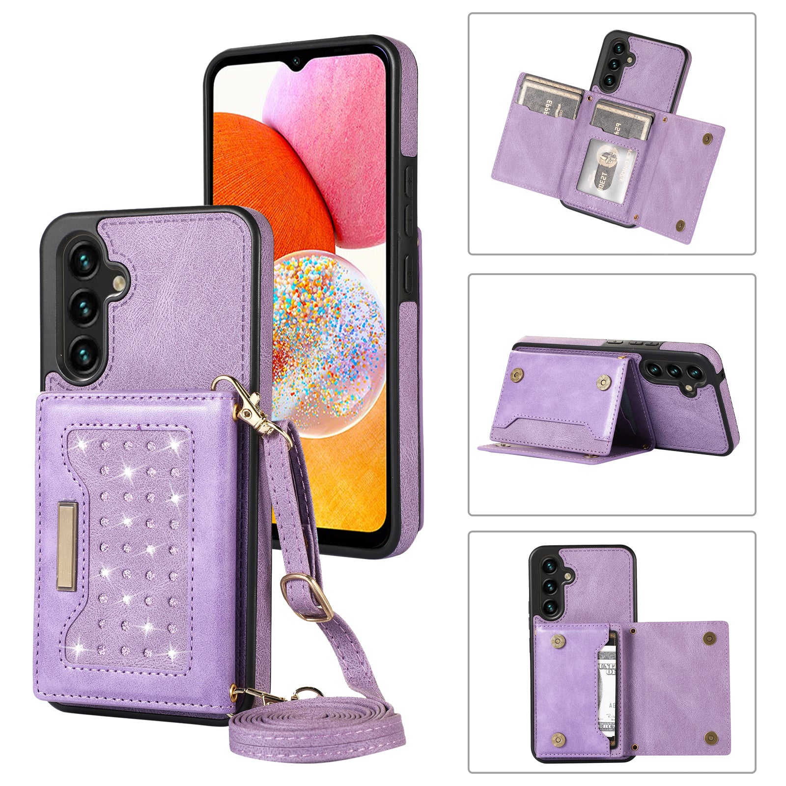 For Samsung Galaxy A14 5G / 4G Case RFID Blocking Wallet Leather Coated TPU Phone Cover