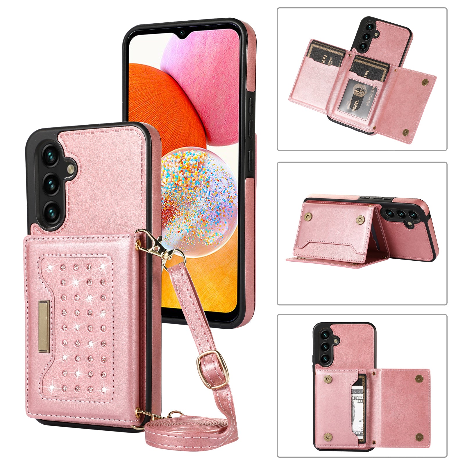For Samsung Galaxy A14 5G / 4G Case RFID Blocking Wallet Leather Coated TPU Phone Cover