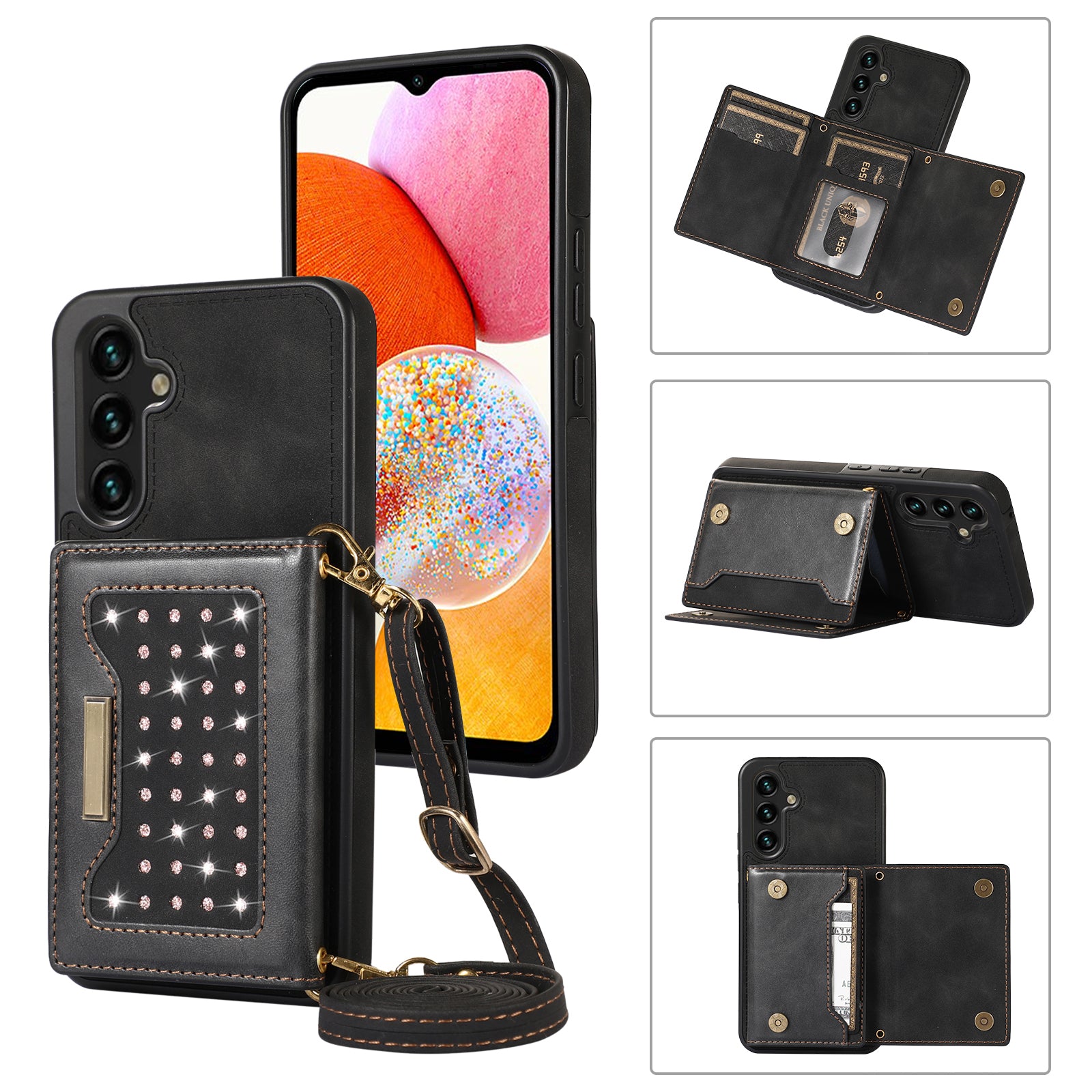 For Samsung Galaxy A14 5G / 4G Case RFID Blocking Wallet Leather Coated TPU Phone Cover