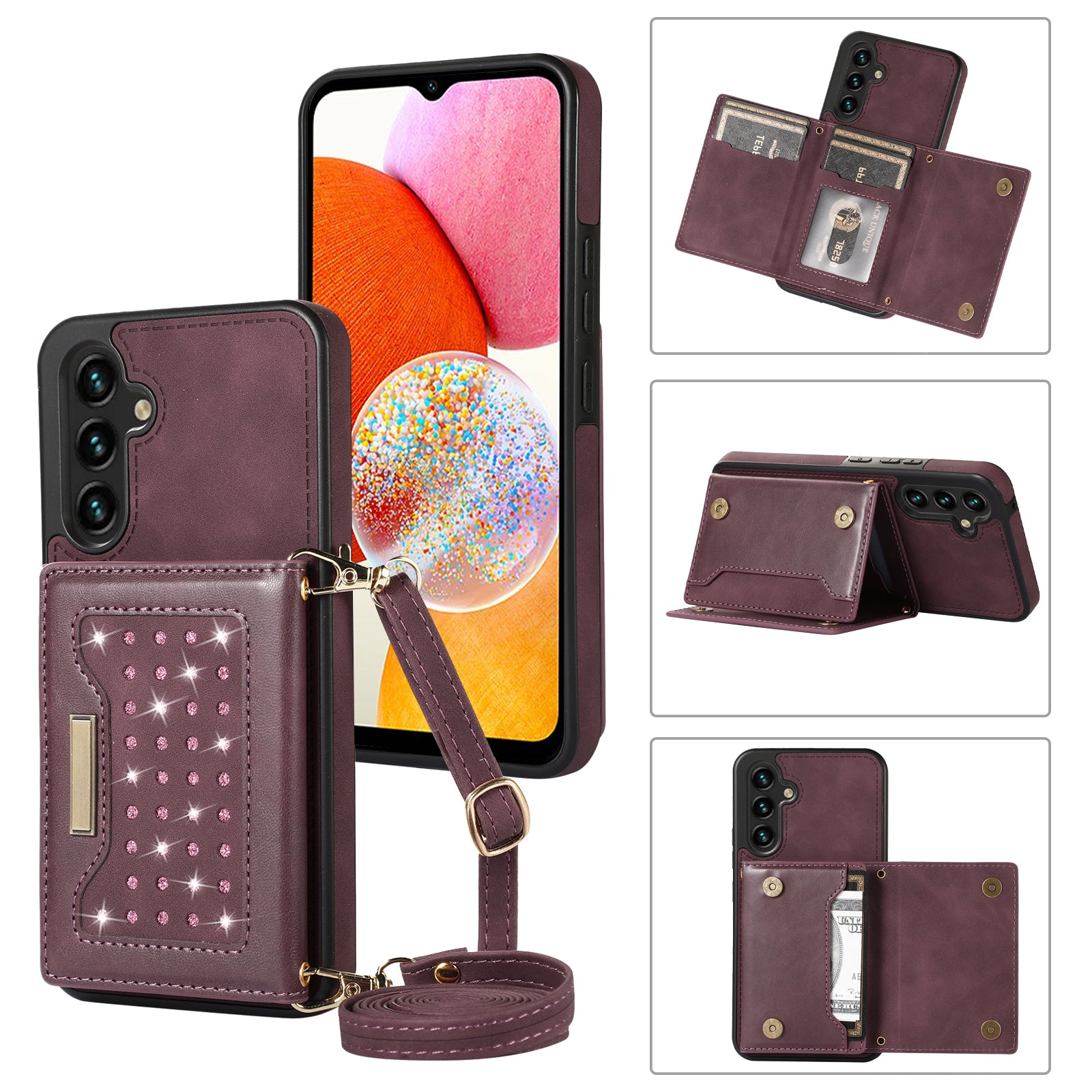 For Samsung Galaxy A14 5G / 4G Case RFID Blocking Wallet Leather Coated TPU Phone Cover
