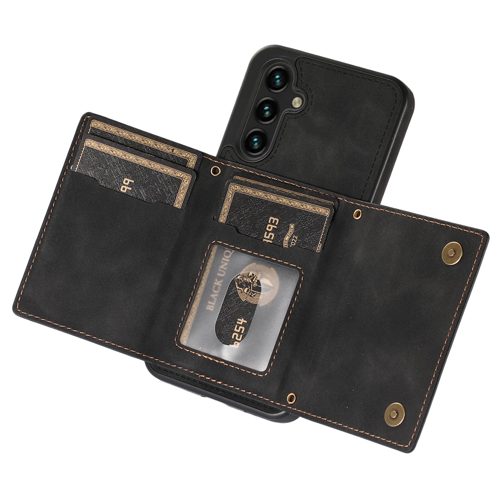For Samsung Galaxy S23 Case Leather+TPU Kickstand Cover with Lanyard RFID Blocking Wallet