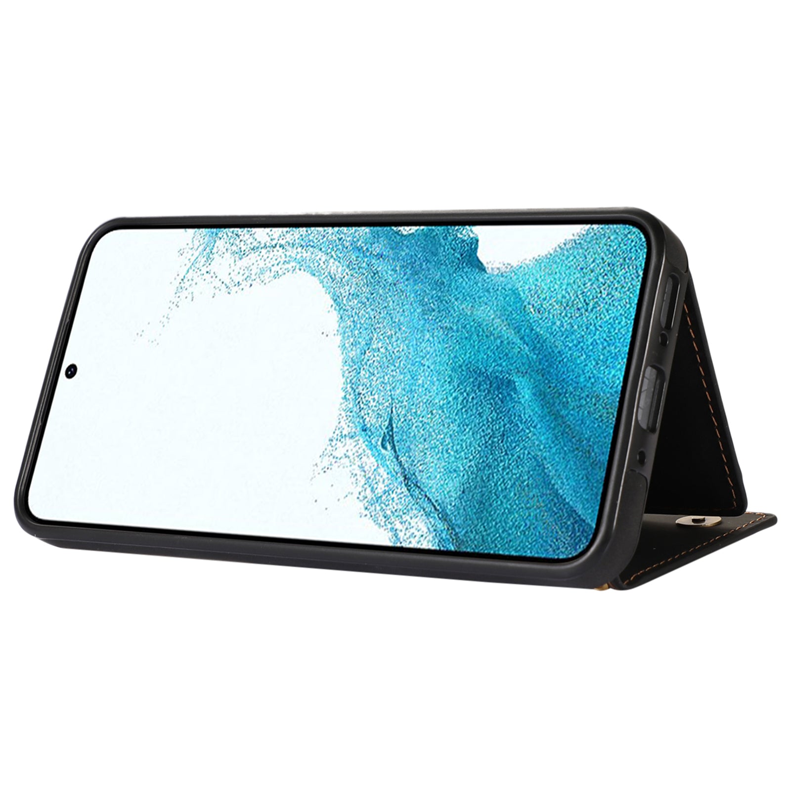 For Samsung Galaxy S23 Case Leather+TPU Kickstand Cover with Lanyard RFID Blocking Wallet