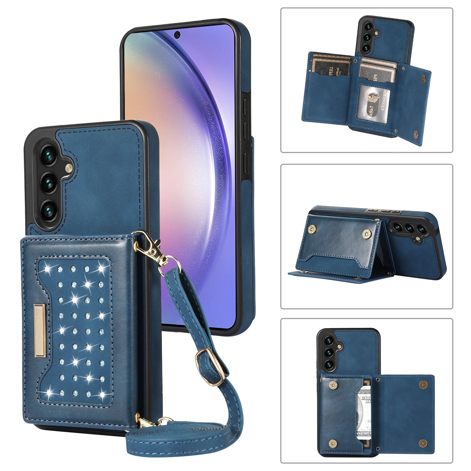 For Samsung Galaxy A54 5G Case TPU Leather Phone Cover RFID Blocking Wallet with Lanyard