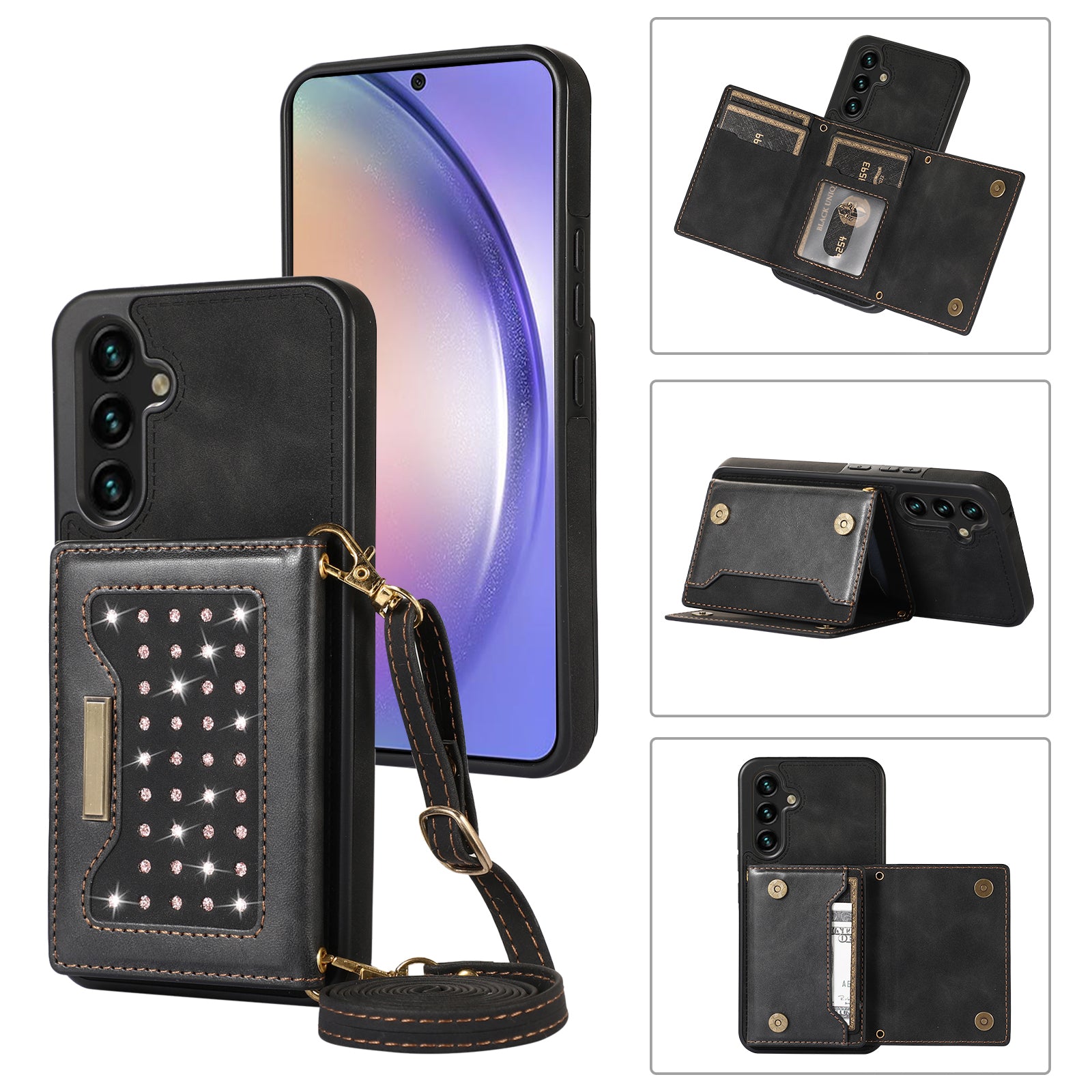 For Samsung Galaxy A54 5G Case TPU Leather Phone Cover RFID Blocking Wallet with Lanyard
