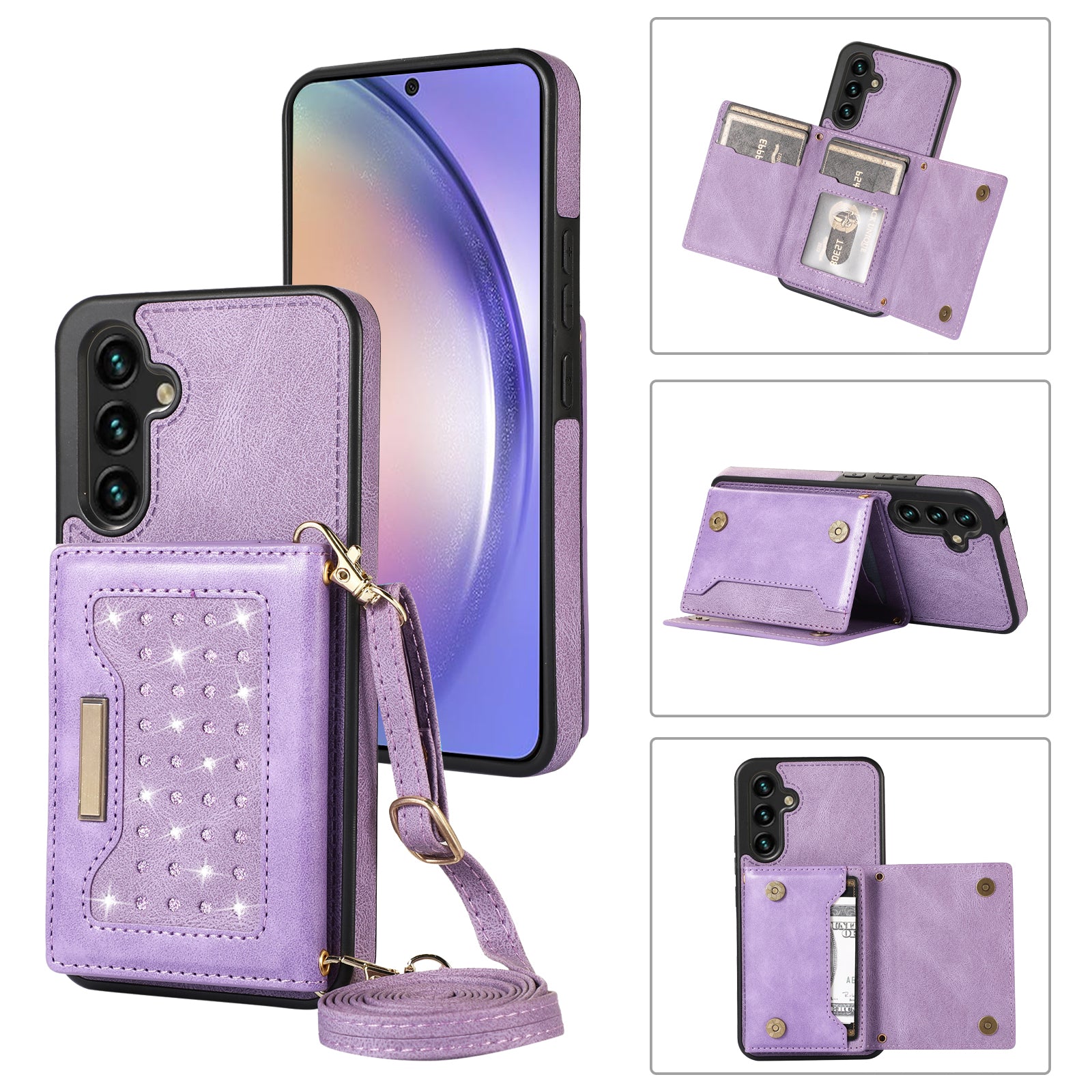 For Samsung Galaxy A54 5G Case TPU Leather Phone Cover RFID Blocking Wallet with Lanyard