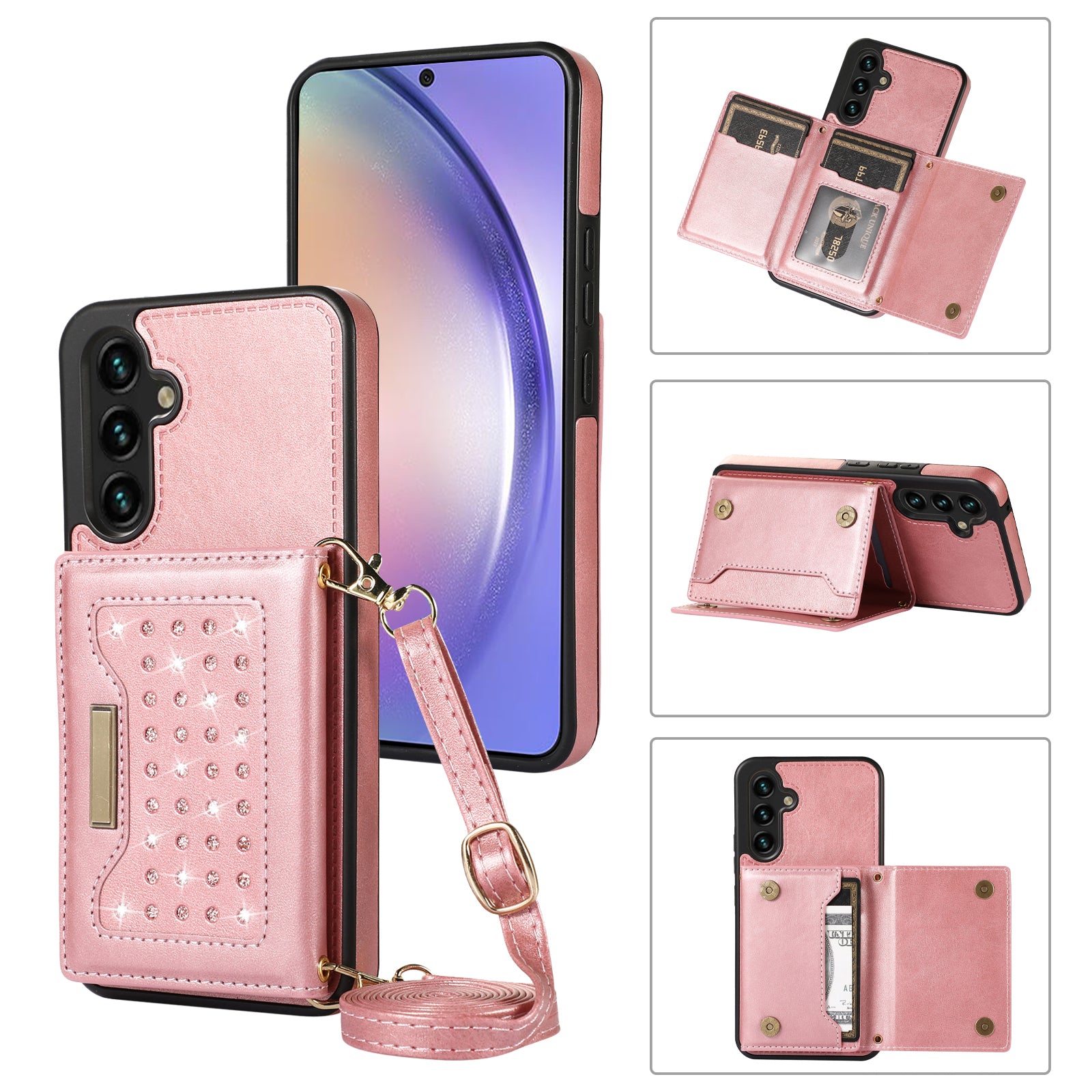 For Samsung Galaxy A54 5G Case TPU Leather Phone Cover RFID Blocking Wallet with Lanyard