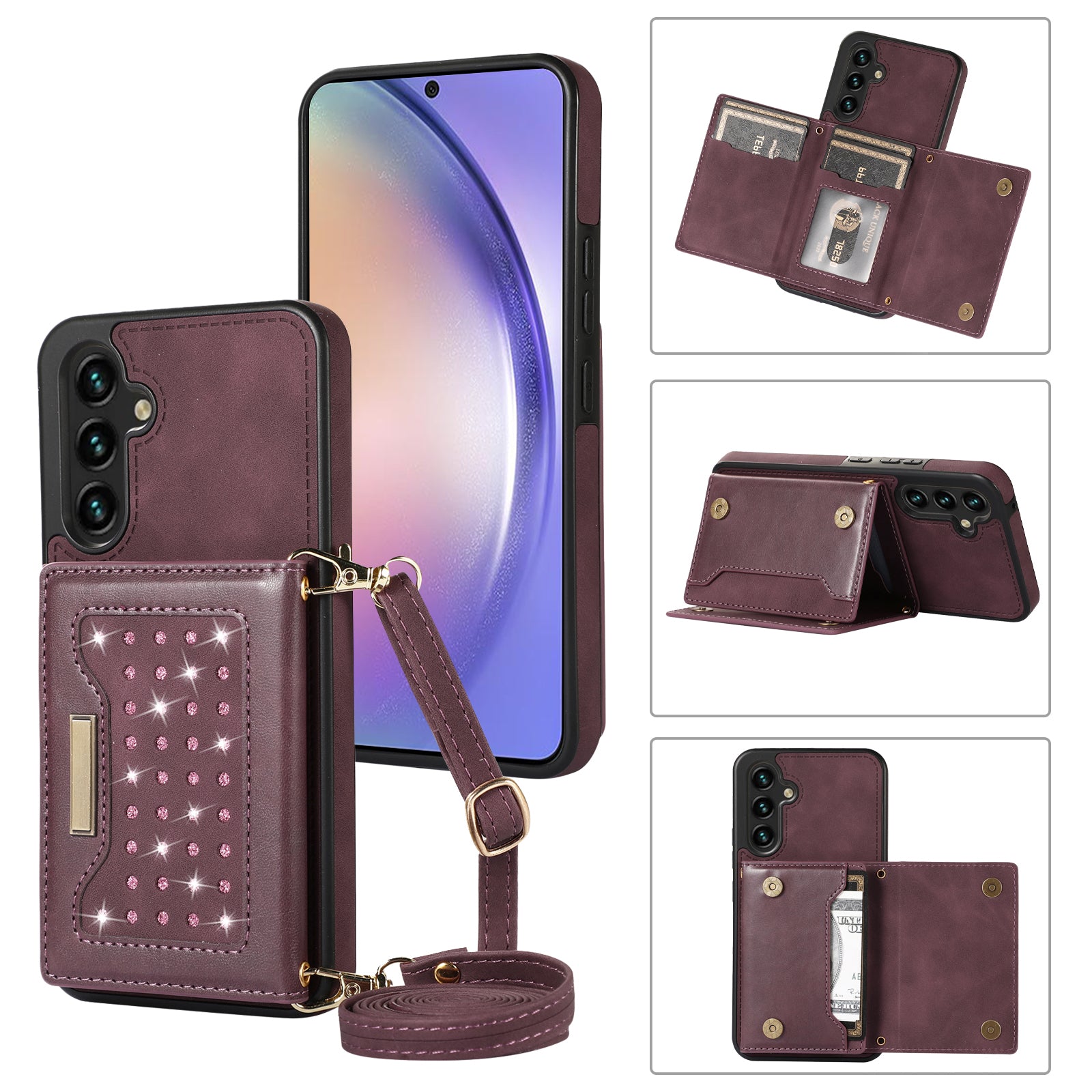 For Samsung Galaxy A54 5G Case TPU Leather Phone Cover RFID Blocking Wallet with Lanyard
