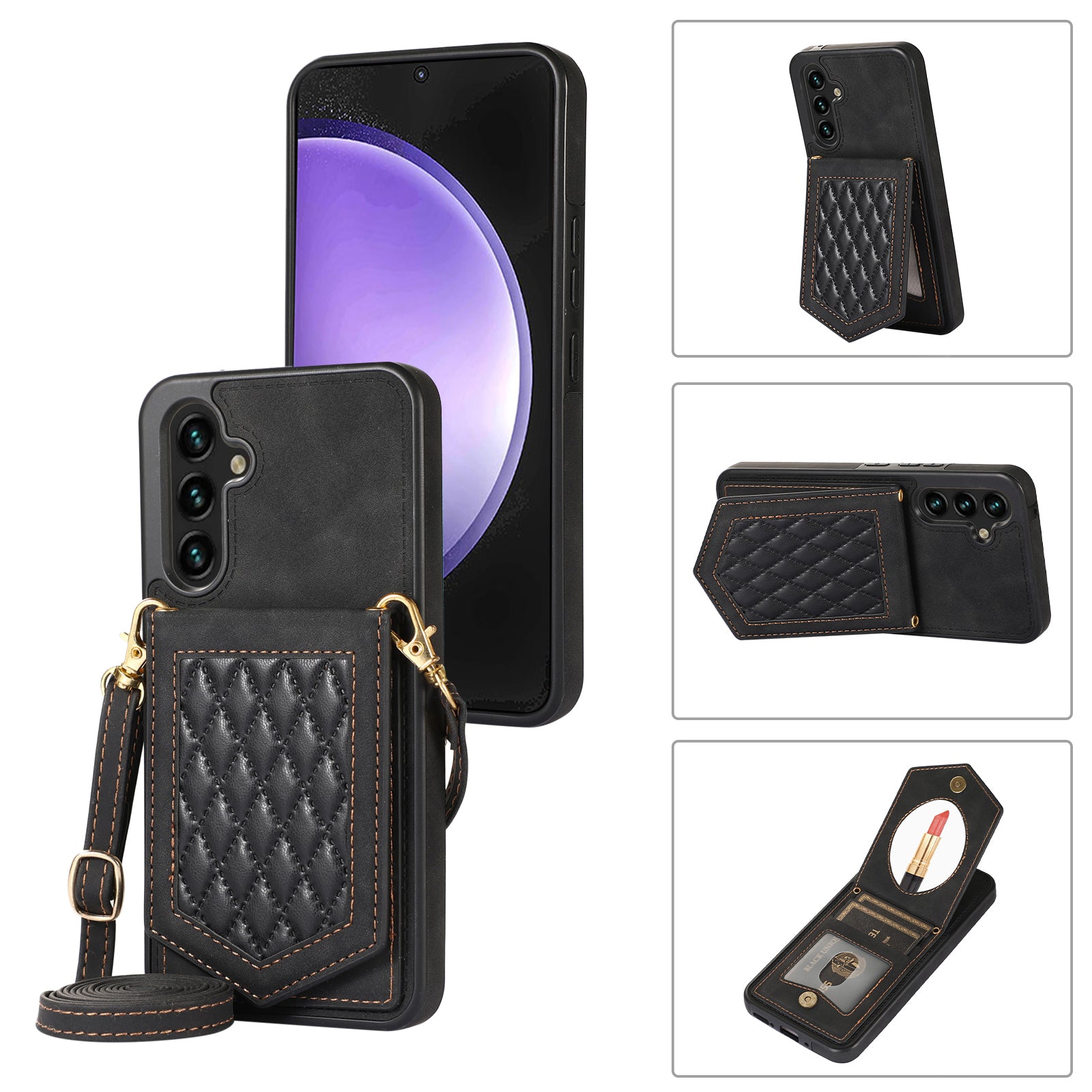 For Samsung Galaxy S23 FE Case Phone Cover RFID Blocking Leather+TPU Cover with Lanyard