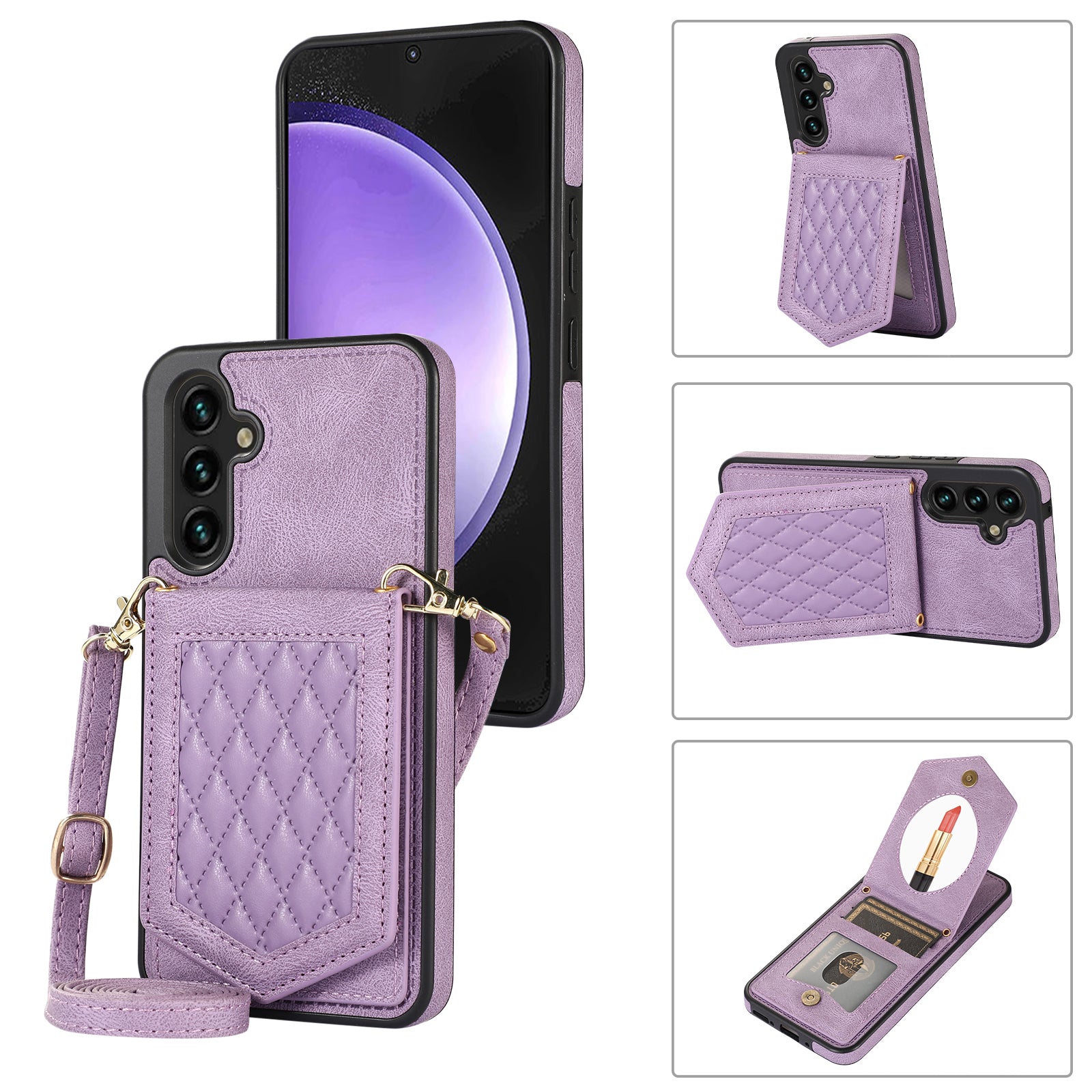 For Samsung Galaxy S23 FE Case Phone Cover RFID Blocking Leather+TPU Cover with Lanyard