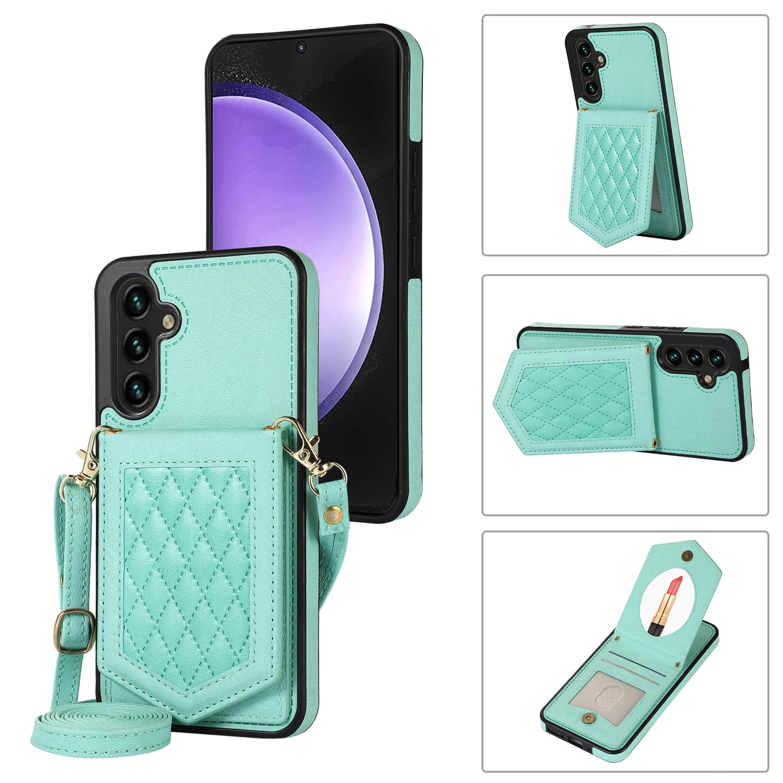 For Samsung Galaxy S23 FE Case Phone Cover RFID Blocking Leather+TPU Cover with Lanyard