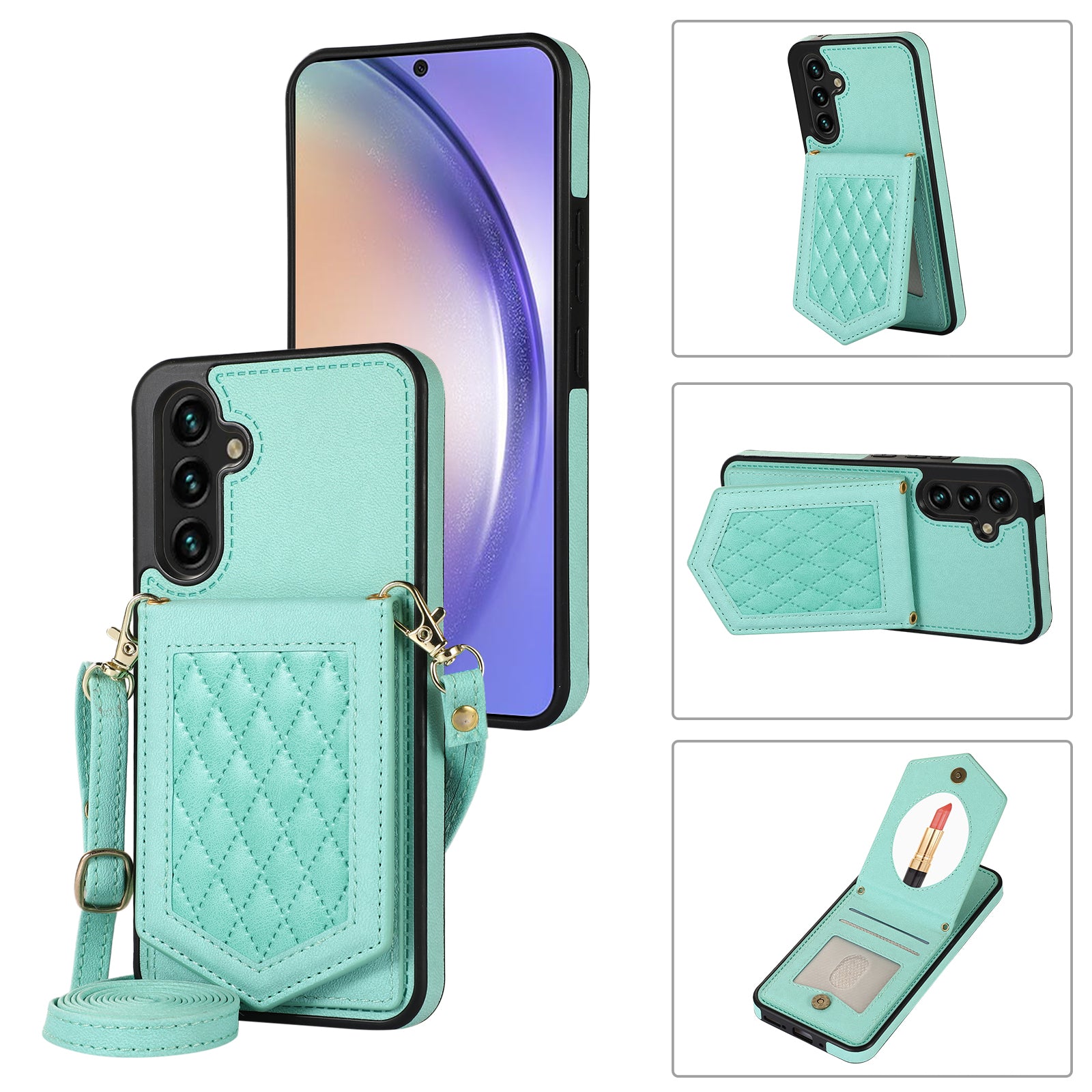 For Samsung Galaxy A54 5G Case RFID Blocking Card Holder Mirror Leather Coated TPU Cover