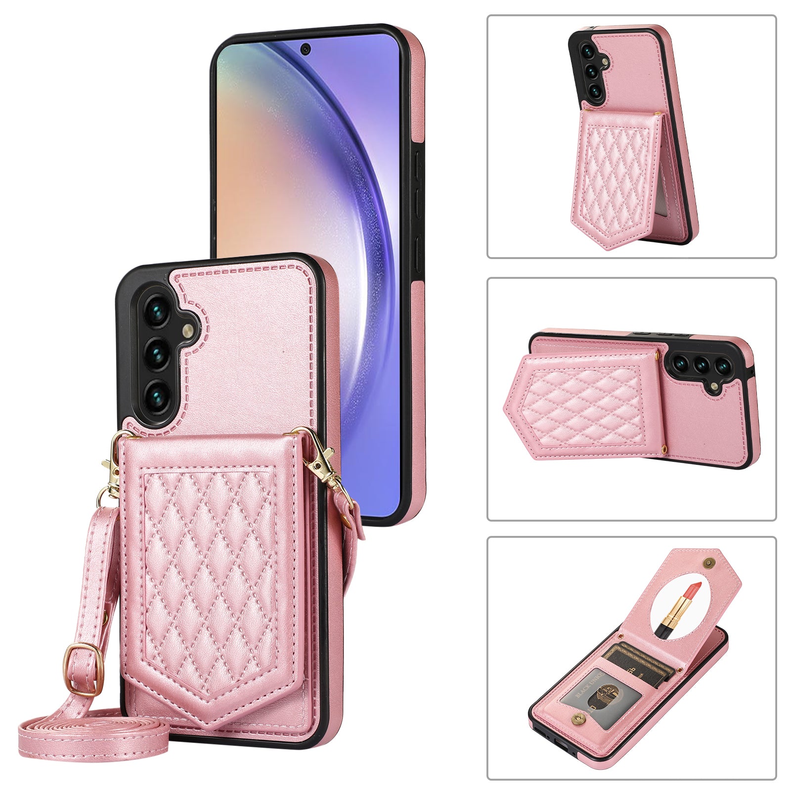 For Samsung Galaxy A54 5G Case RFID Blocking Card Holder Mirror Leather Coated TPU Cover