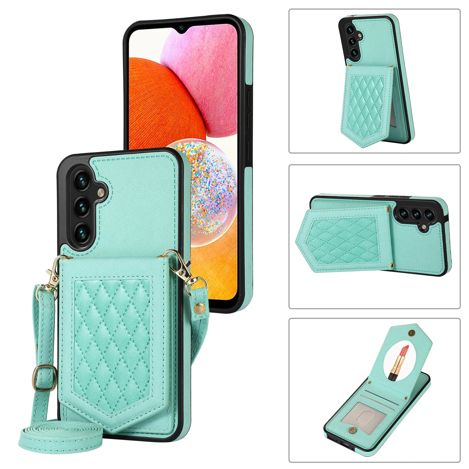 For Samsung Galaxy A14 5G / 4G Cover TPU Leather Phone Case RFID Blocking Hidden Mirror