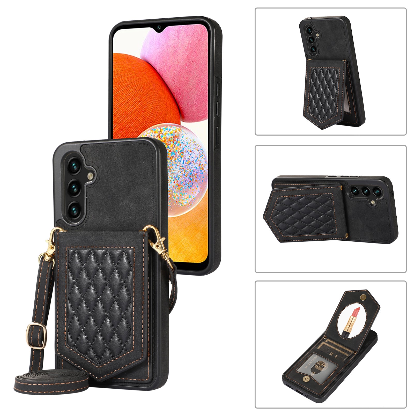 For Samsung Galaxy A14 5G / 4G Cover TPU Leather Phone Case RFID Blocking Hidden Mirror