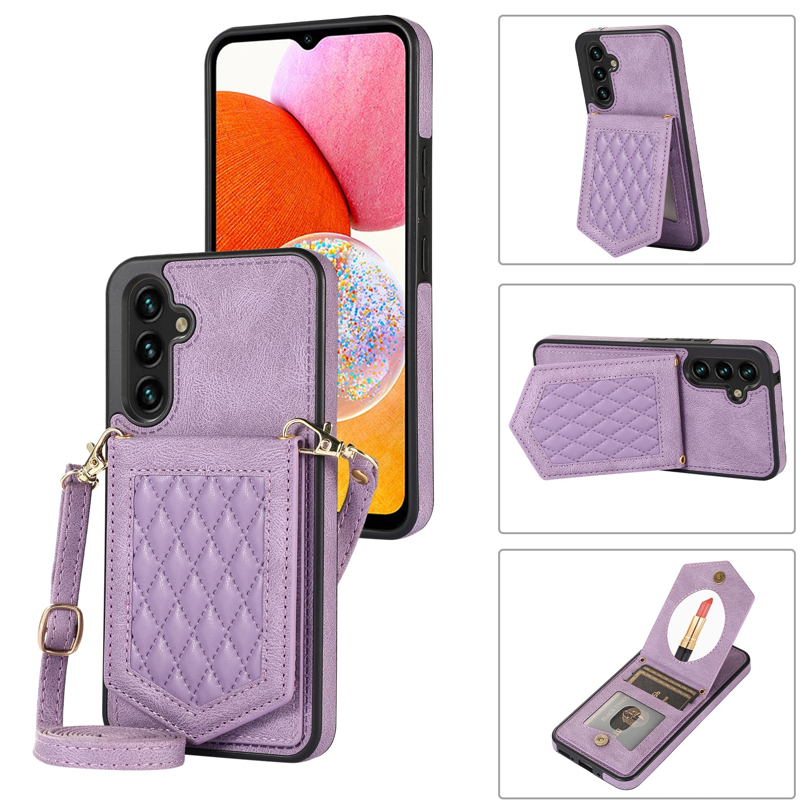 For Samsung Galaxy A14 5G / 4G Cover TPU Leather Phone Case RFID Blocking Hidden Mirror