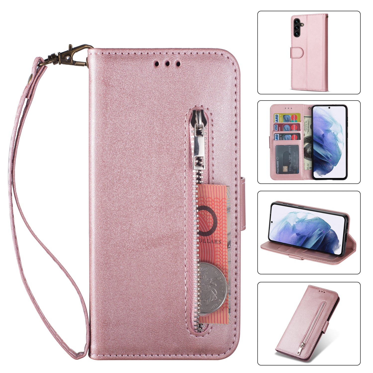 For Samsung Galaxy A05s 4G Leather Case Zipper Pocket Phone Cover with Wallet Stand