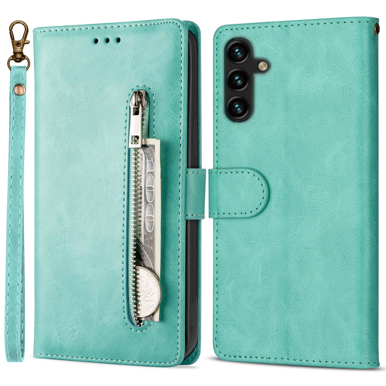 For Samsung Galaxy S23 FE Case Wallet Zipper Pocket Calf Texture Phone Leather Cover