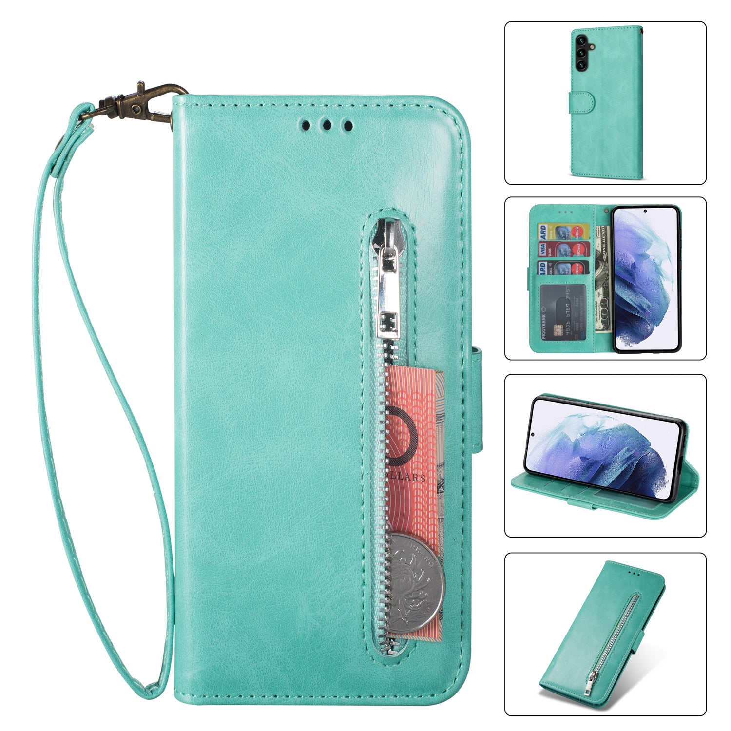 For Samsung Galaxy S23 FE Case Wallet Zipper Pocket Calf Texture Phone Leather Cover