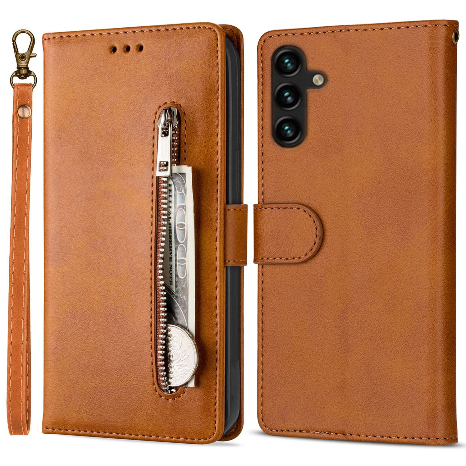 For Samsung Galaxy S23 FE Case Wallet Zipper Pocket Calf Texture Phone Leather Cover