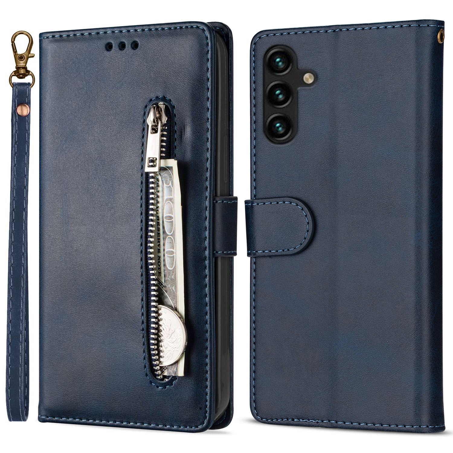 For Samsung Galaxy S23 FE Case Wallet Zipper Pocket Calf Texture Phone Leather Cover