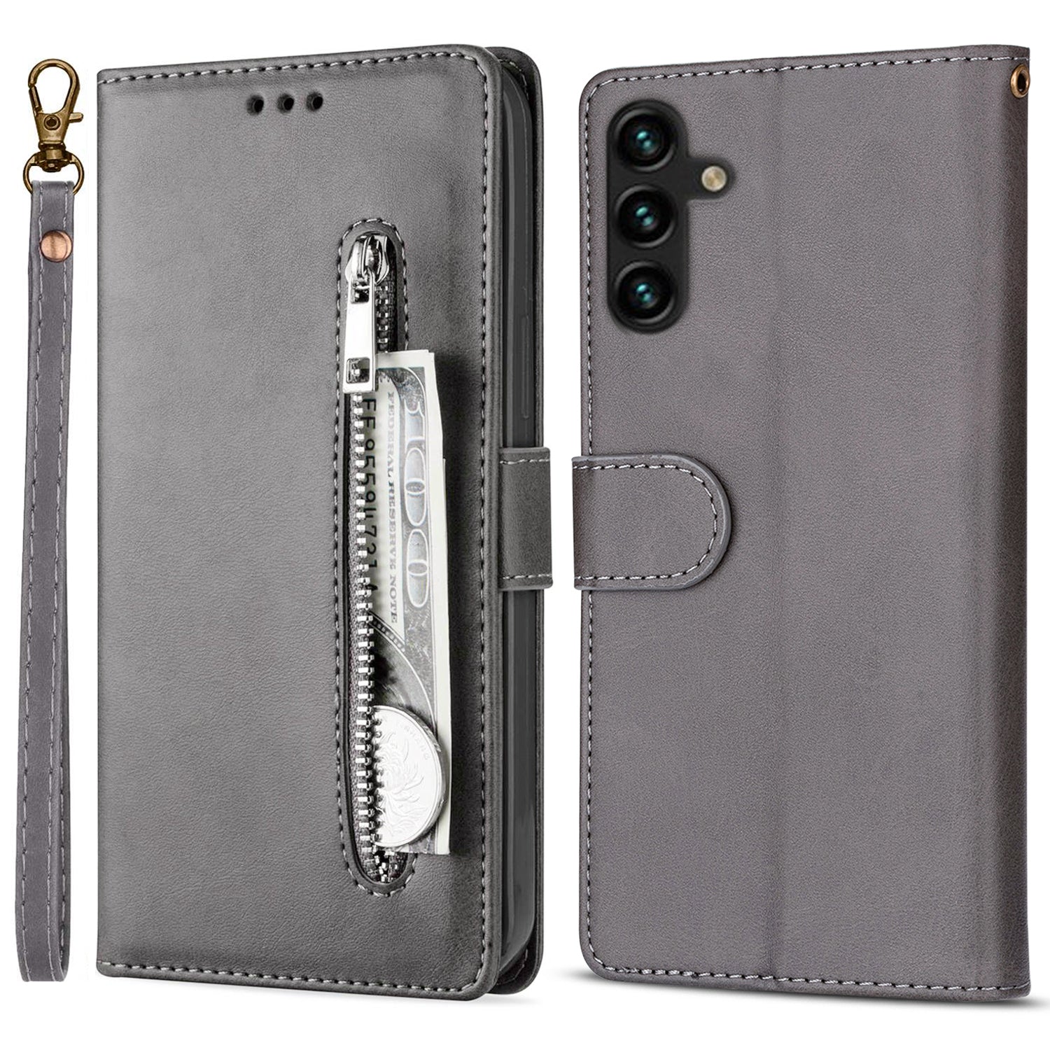 For Samsung Galaxy S23 FE Case Wallet Zipper Pocket Calf Texture Phone Leather Cover