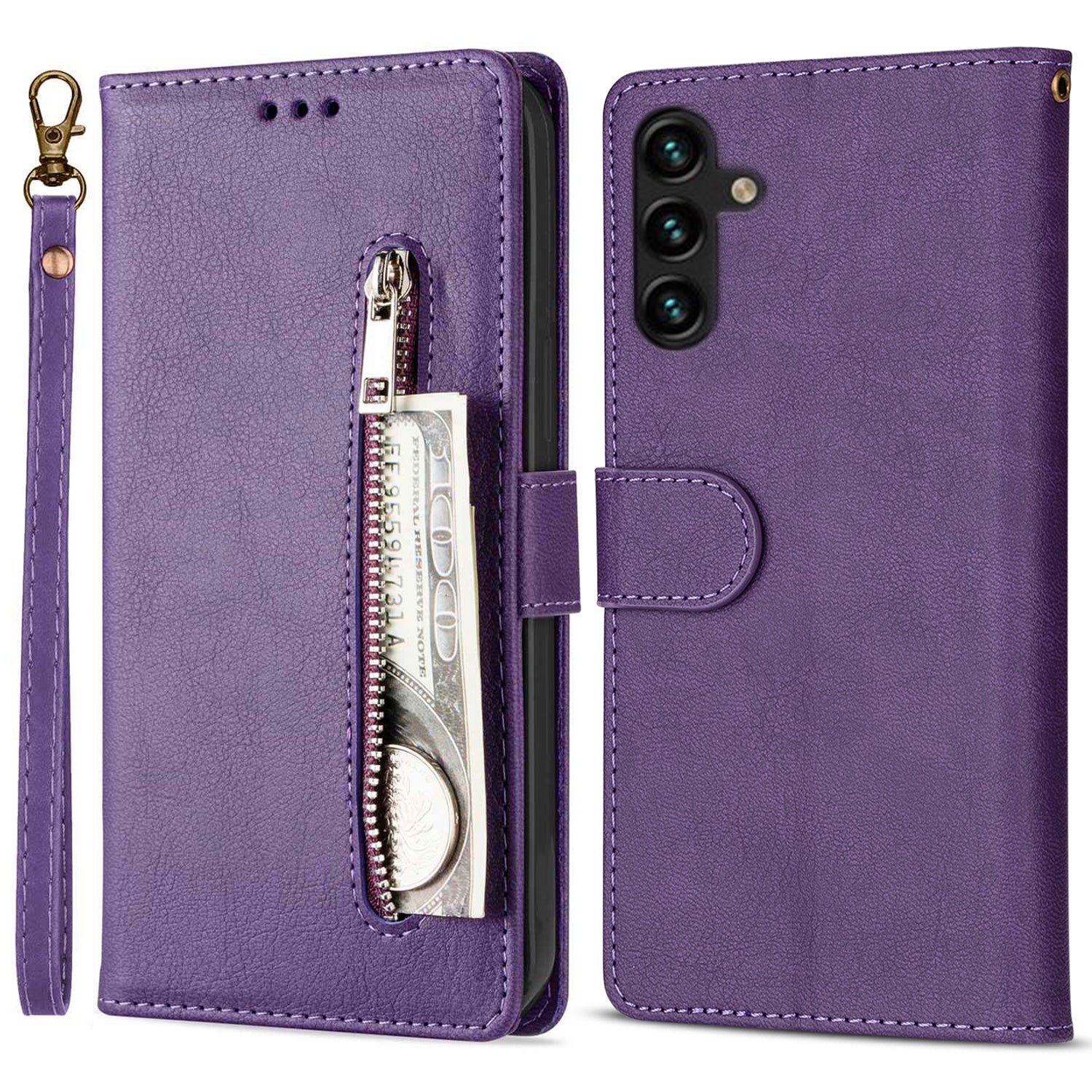 For Samsung Galaxy S23 FE Case Wallet Zipper Pocket Calf Texture Phone Leather Cover