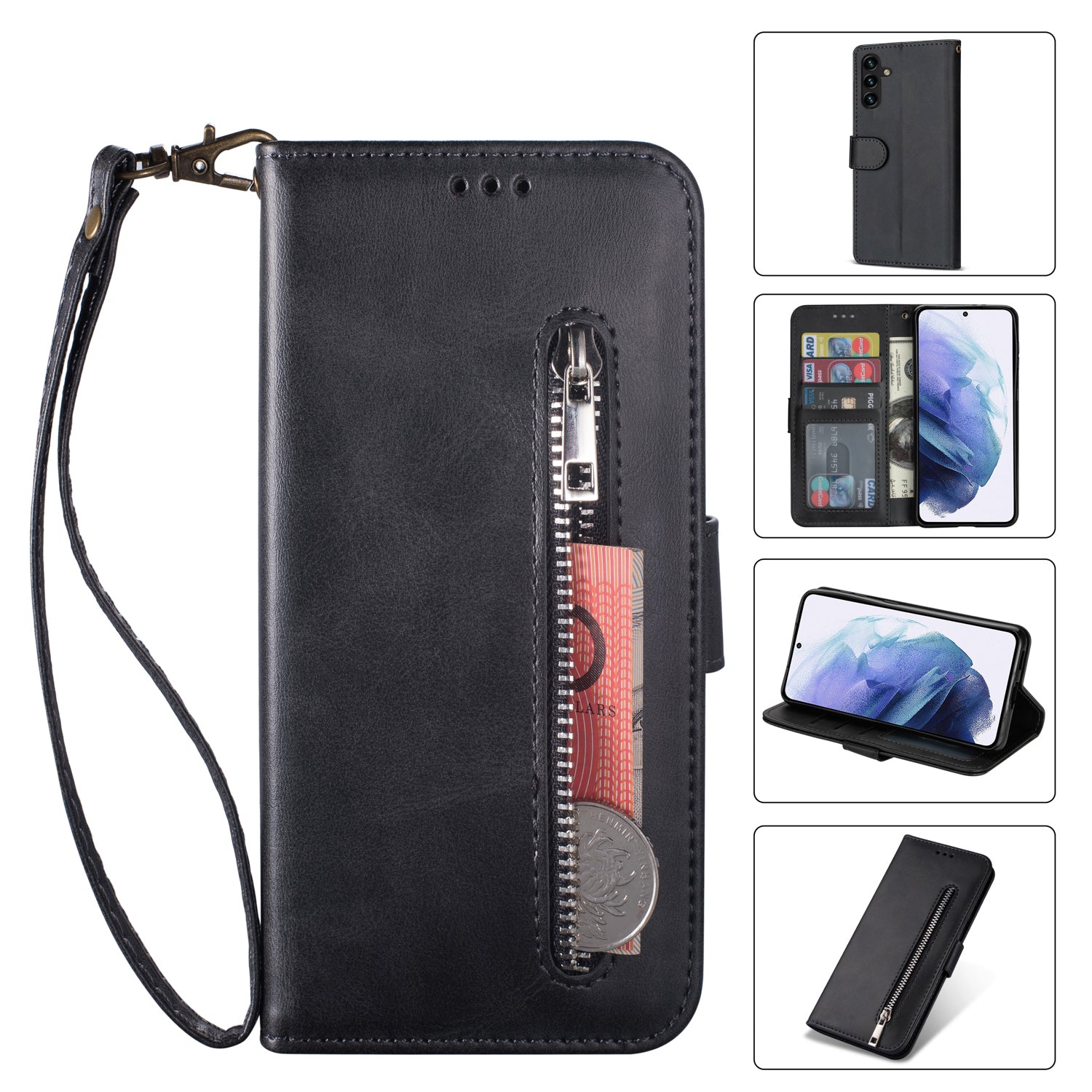 For Samsung Galaxy A24 4G (162.1 x 77.6 x 8.3mm) Case PU Leather Zipper Wallet Phone Cover