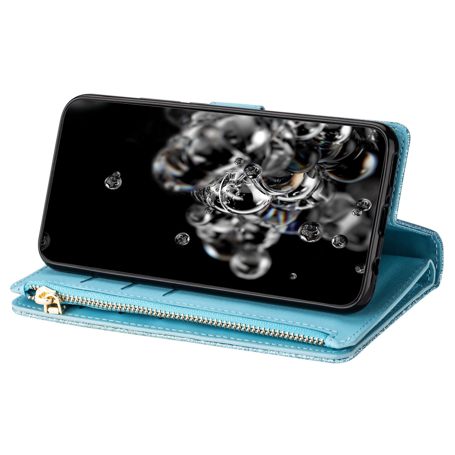 For Samsung Galaxy S23 FE Wallet Case Shiny Glitter Zipper Leather Phone Cover