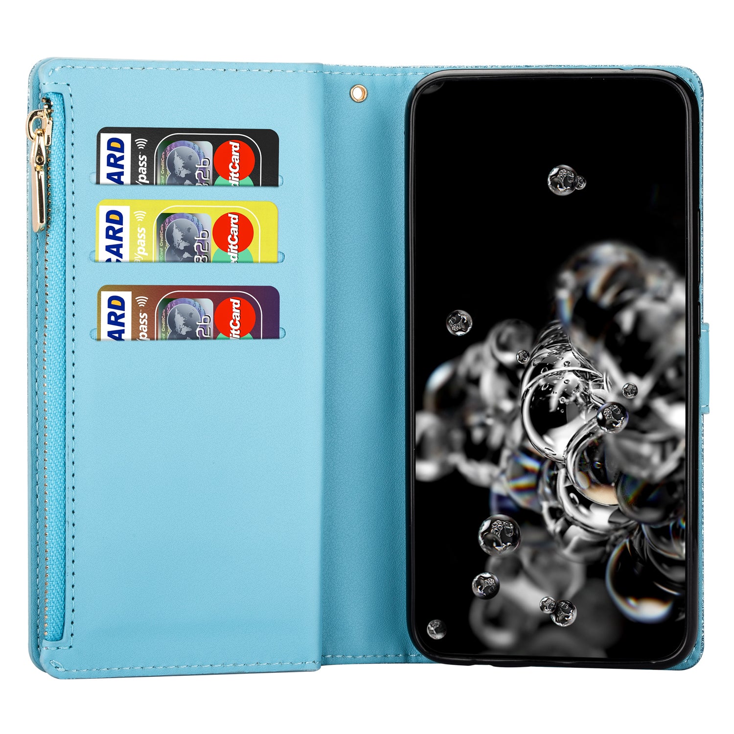 For Samsung Galaxy S23 FE Wallet Case Shiny Glitter Zipper Leather Phone Cover