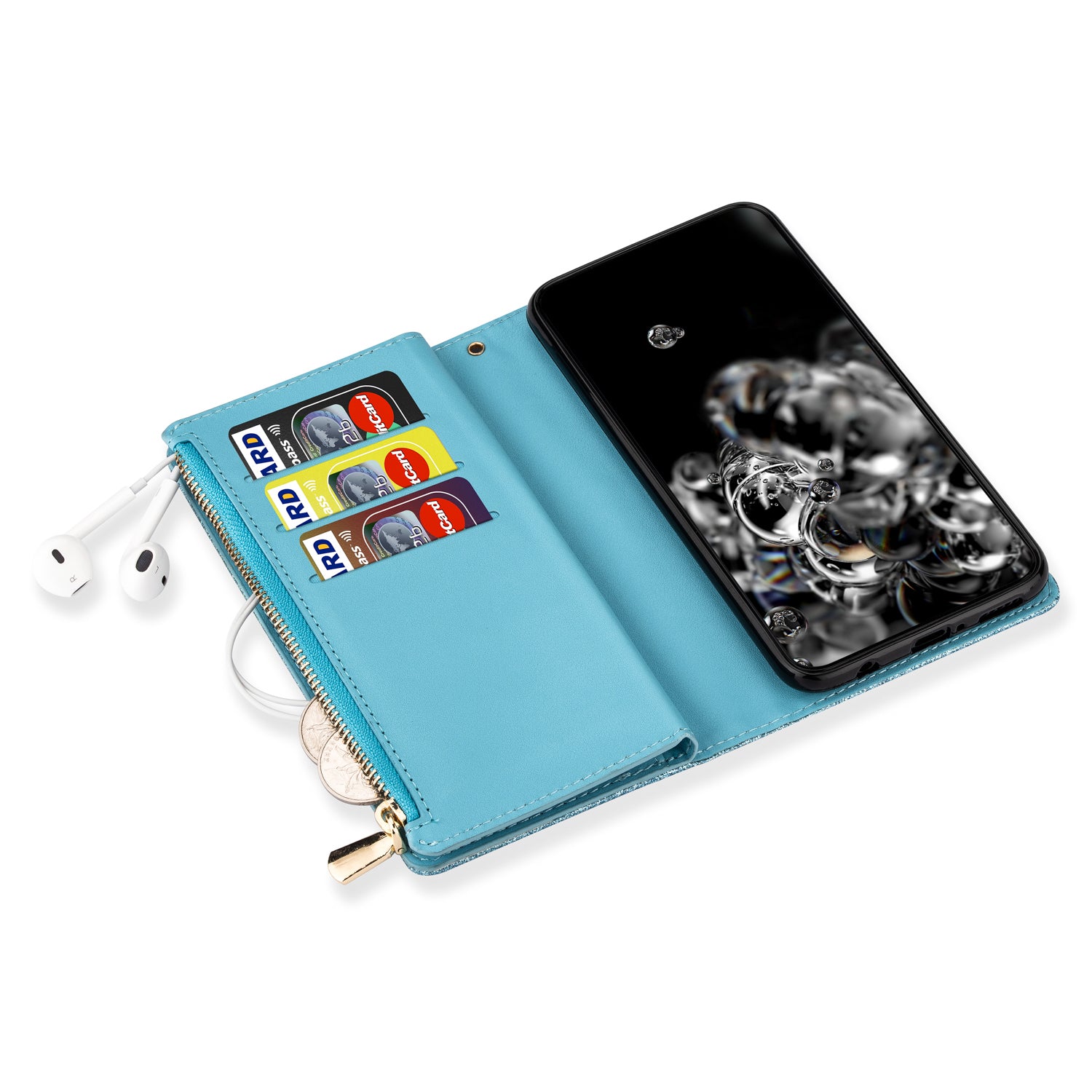 For Samsung Galaxy S23 FE Wallet Case Shiny Glitter Zipper Leather Phone Cover