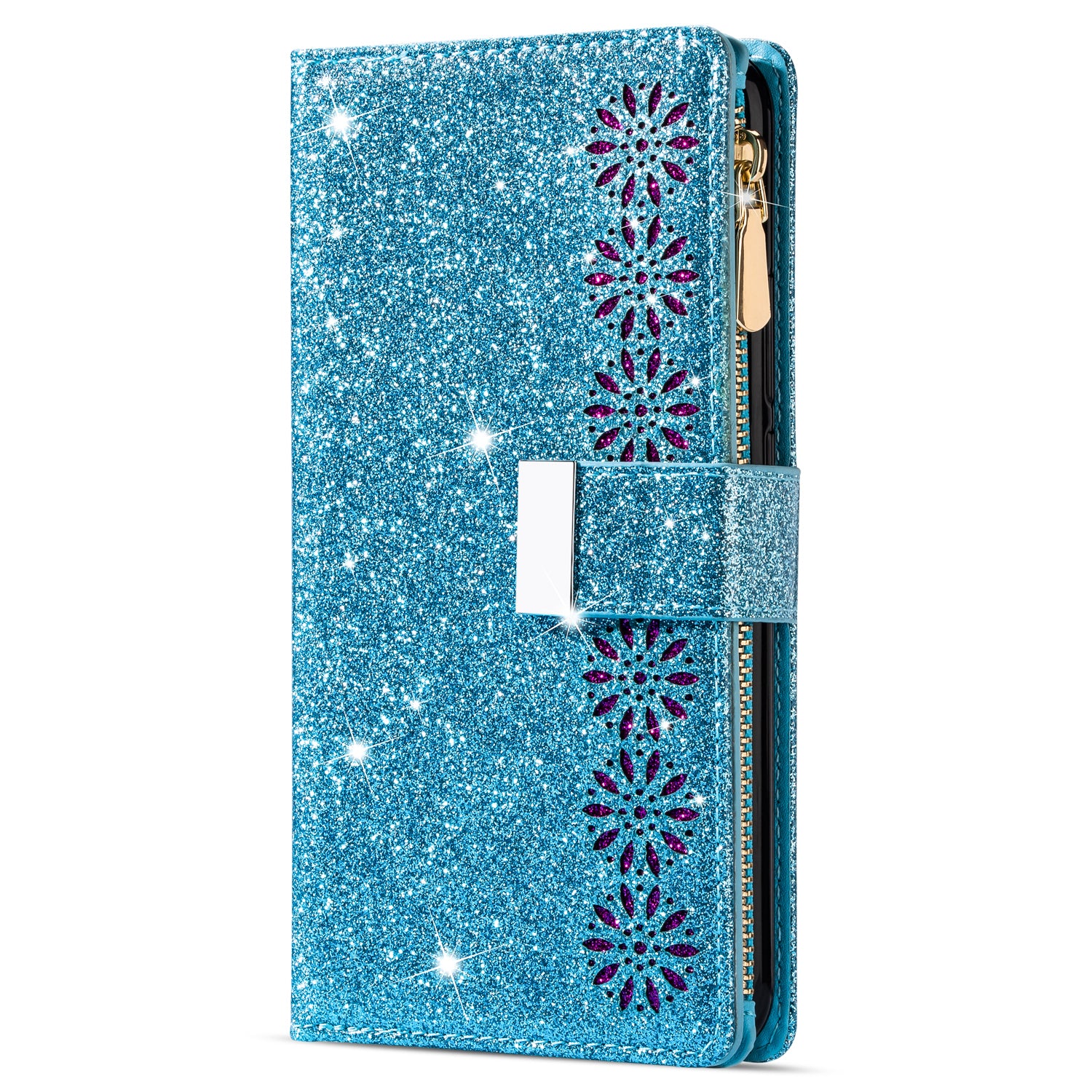 For Samsung Galaxy S23 FE Wallet Case Shiny Glitter Zipper Leather Phone Cover
