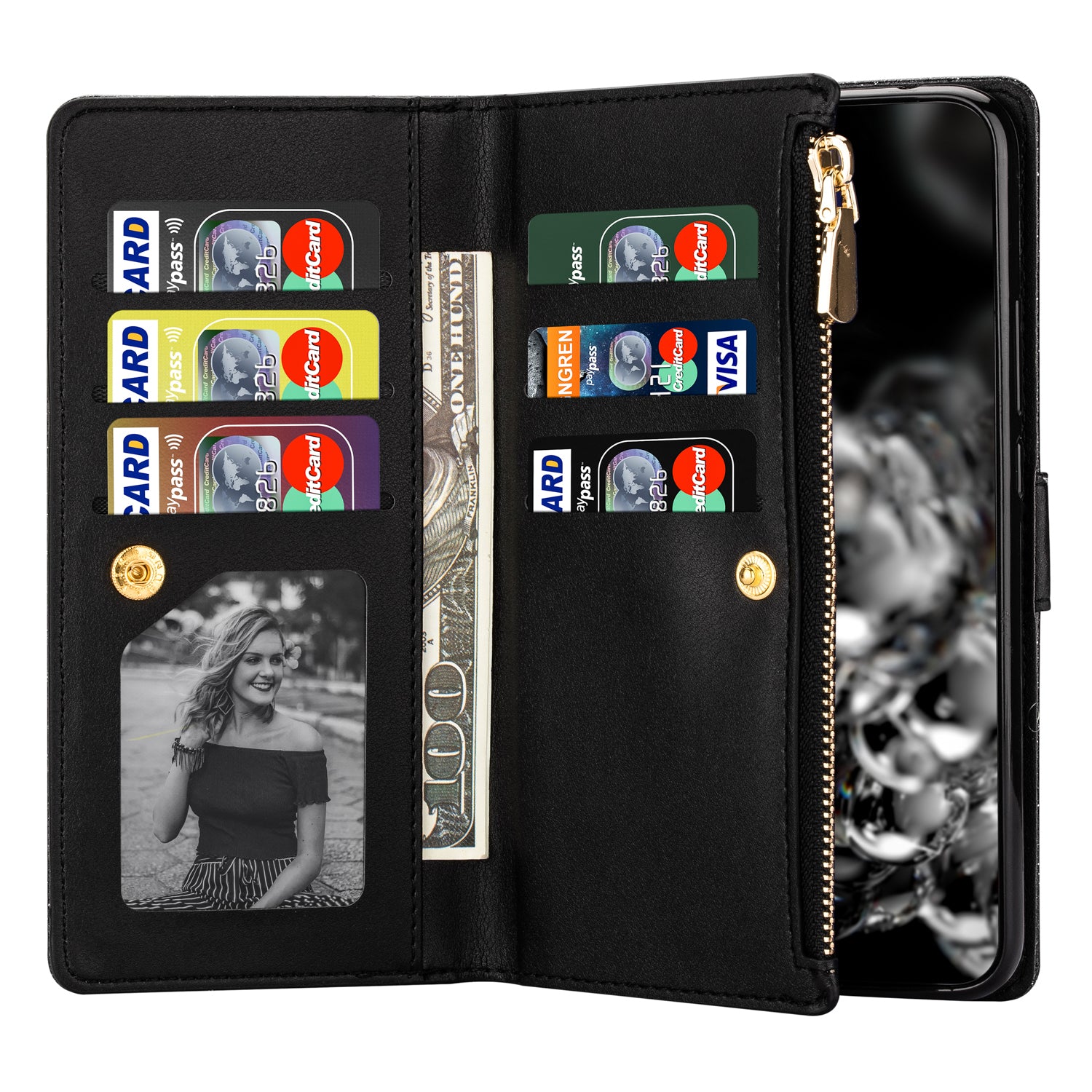 For Xiaomi Redmi Note 13 5G Case Zipper Wallet PU Leather Glitter Phone Cover