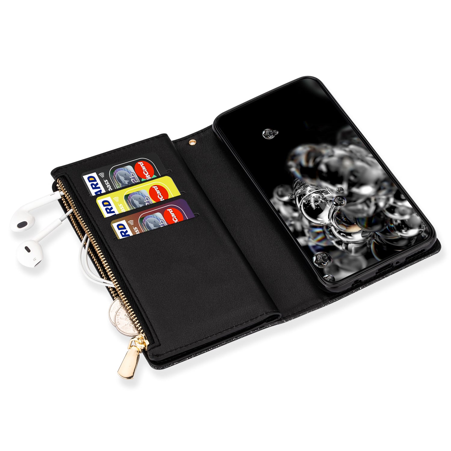 For Xiaomi Redmi Note 13 5G Case Zipper Wallet PU Leather Glitter Phone Cover