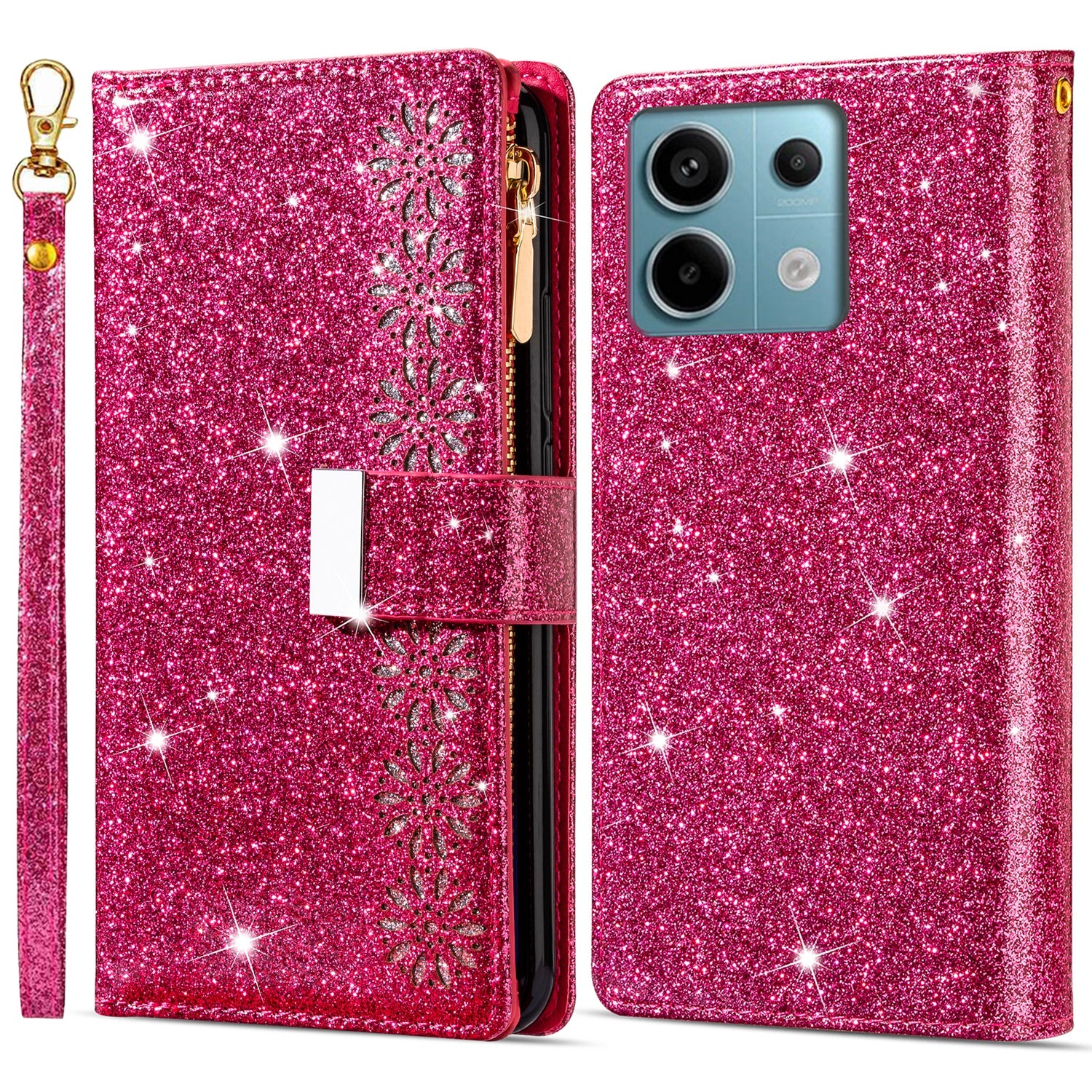 For Xiaomi Redmi Note 13 Pro 5G / Poco X6 5G Case Leather Phone Cover Glitter Surface