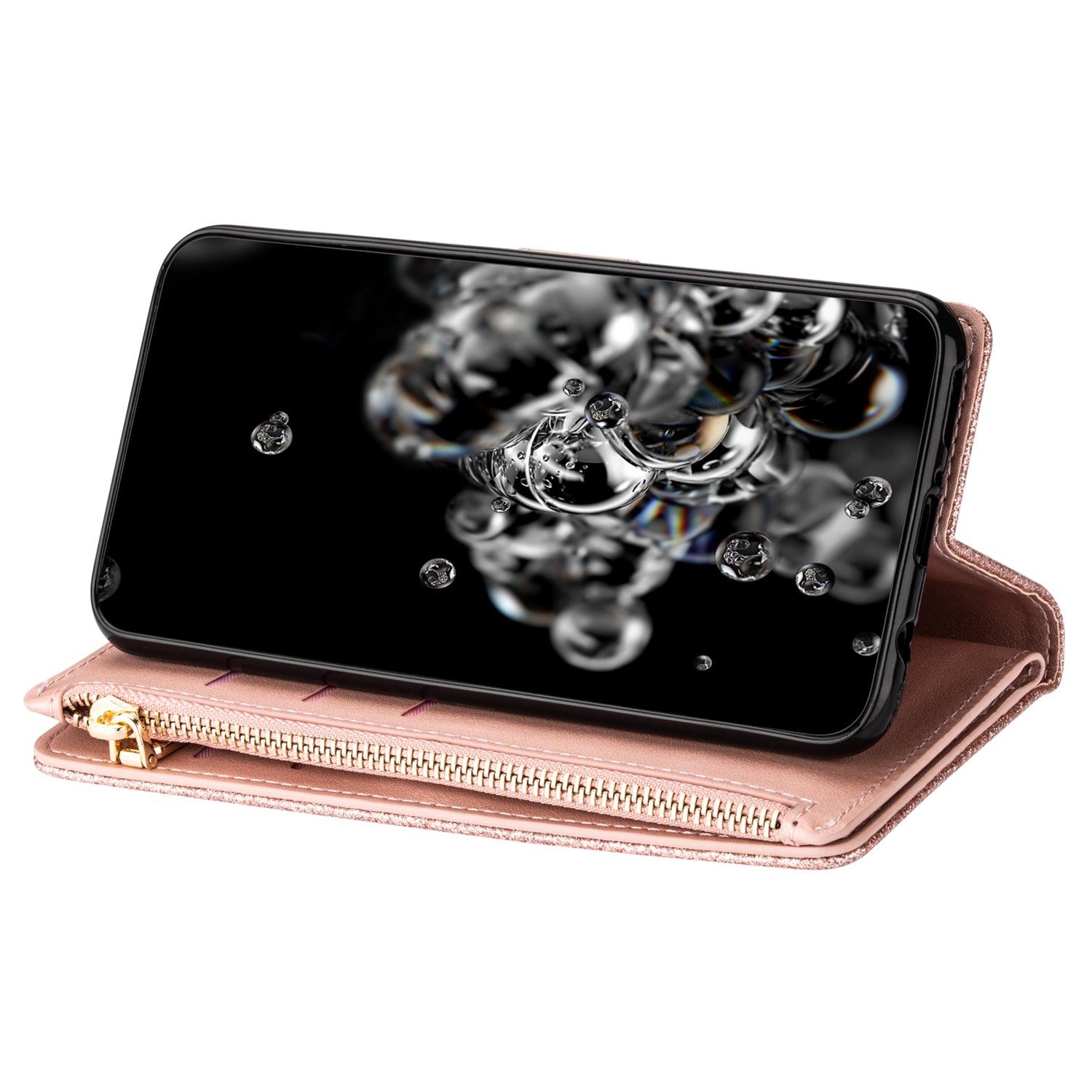 For Samsung Galaxy A55 5G Leather Case Stand Zipper Wallet Glittery Phone Cover