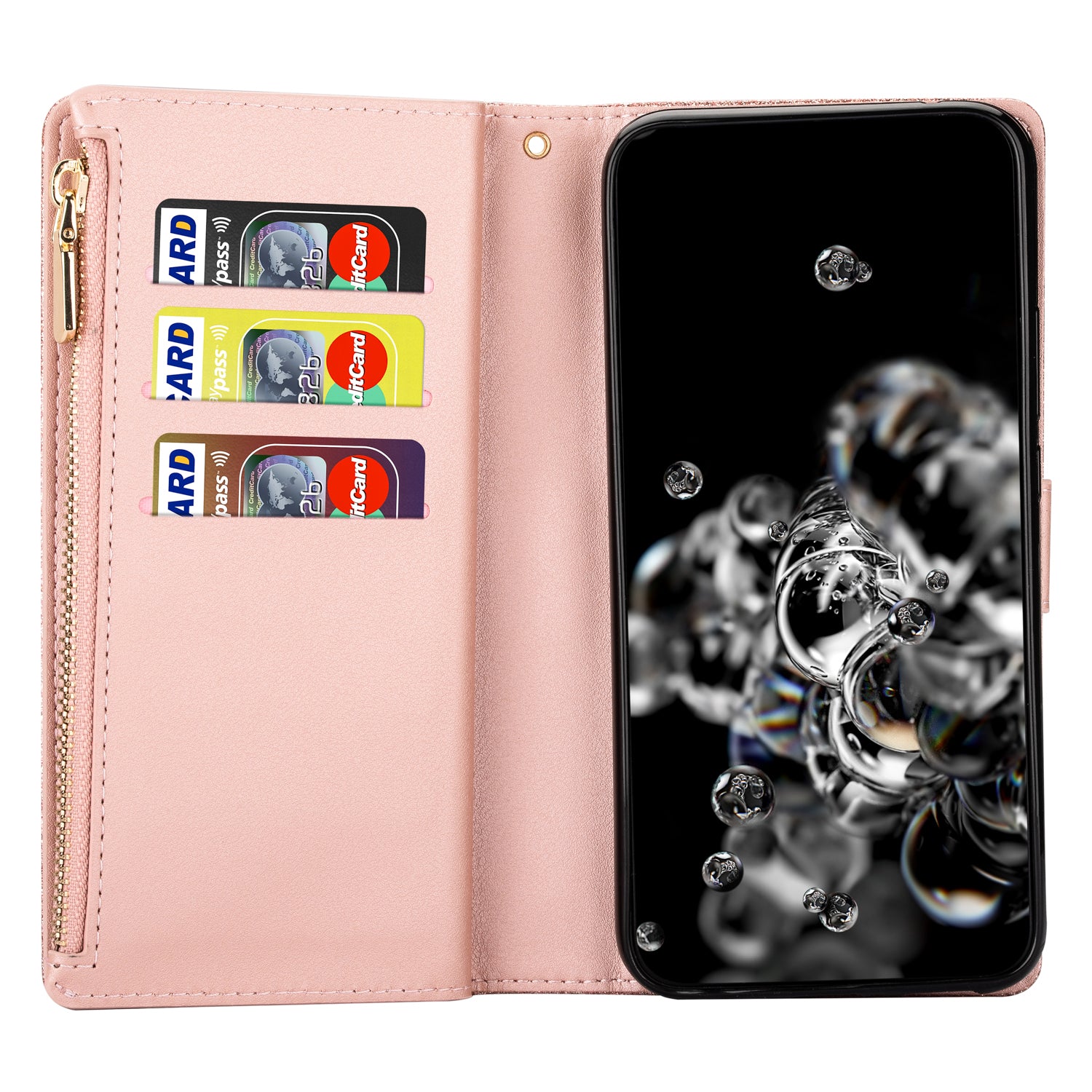 For Samsung Galaxy A55 5G Leather Case Stand Zipper Wallet Glittery Phone Cover